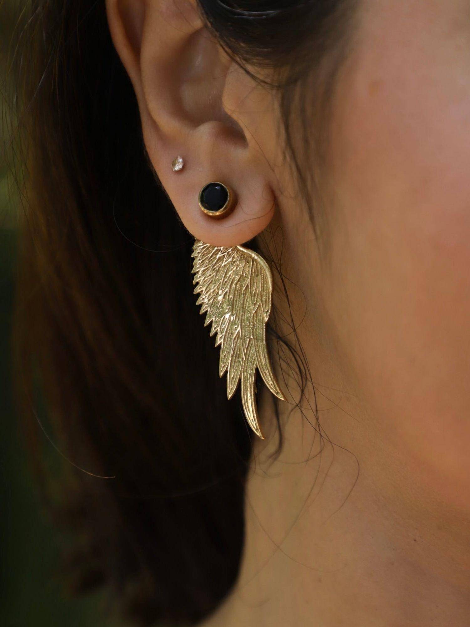 SOUL WORKS Black Fairy Earrings With Detachable Crystal Brass Studs