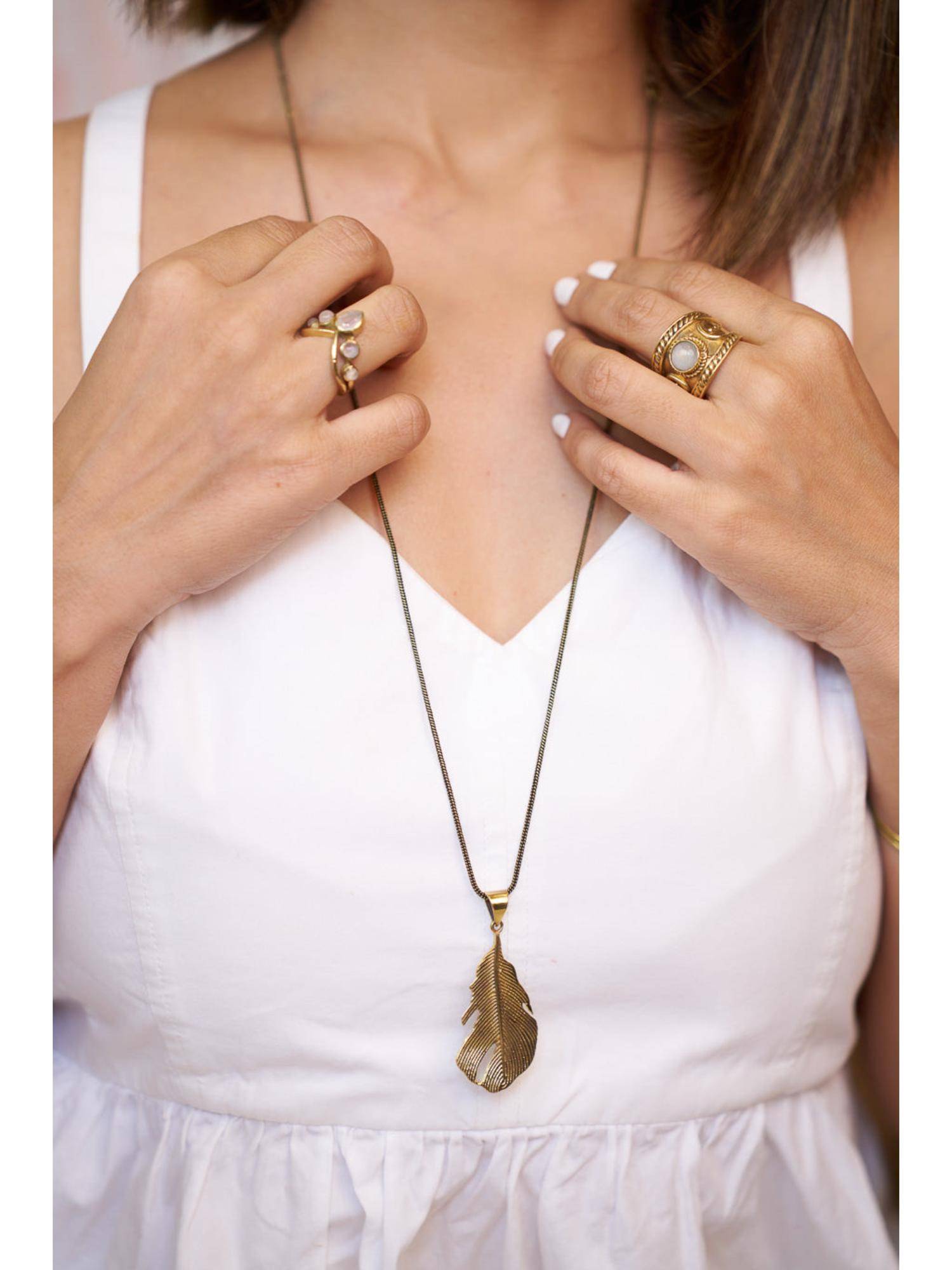 SOUL WORKS Gold Boho Feather Pendant Necklace