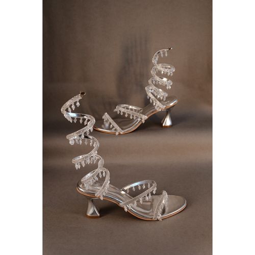 Sana K Luxurious Footwear Silver Spring Round Toe Heel Sandals (EURO 40)