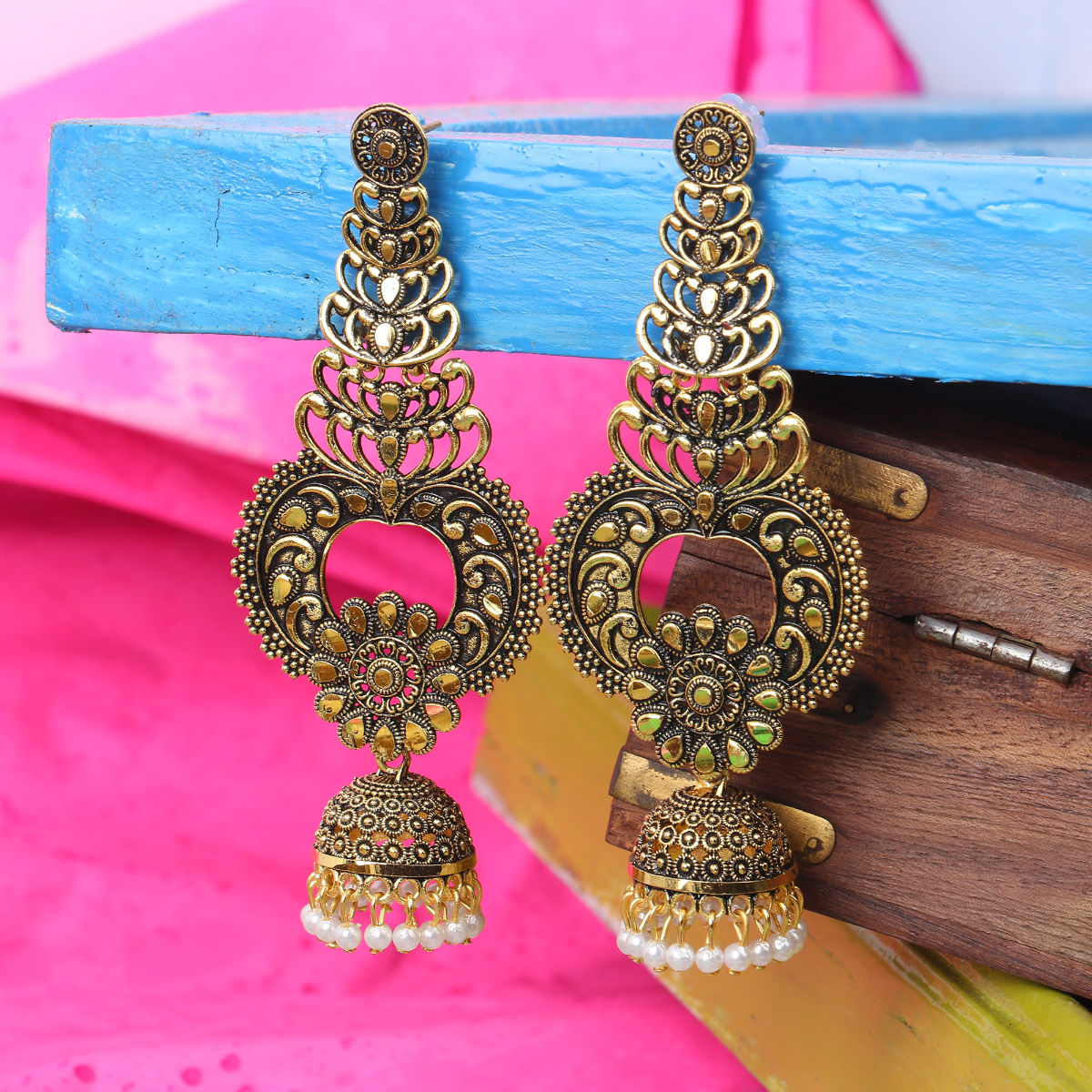 Earrings  Alloy gold plated lotus big jhumka earrings