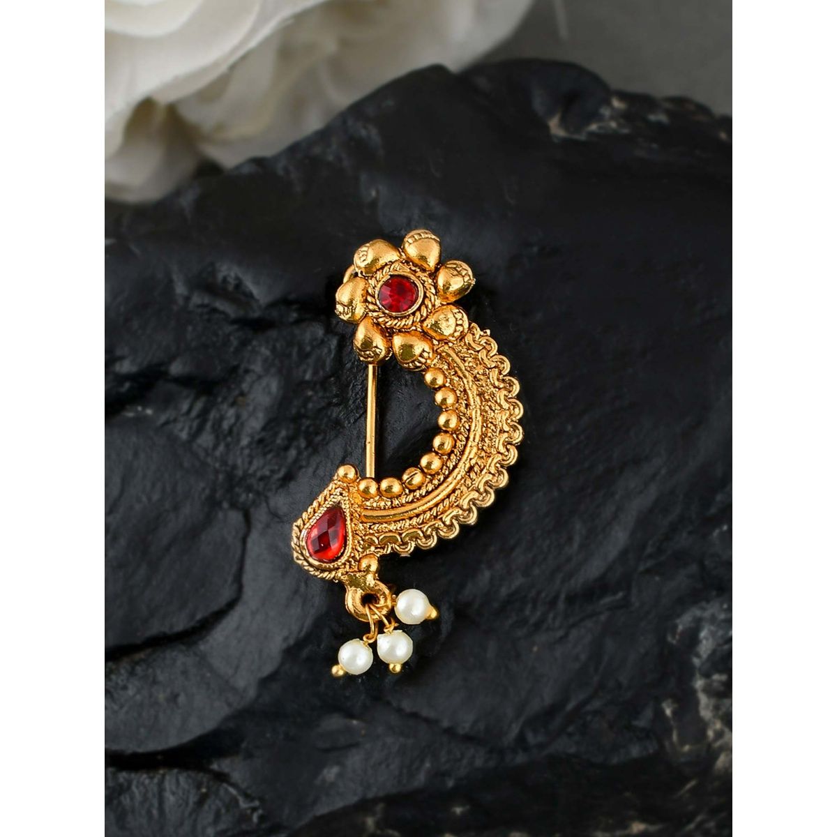 kyoot Jewels Maharashtrian Nose ring Traditional Big Size without piercing  Clip On Nose Ring Pearl Gold