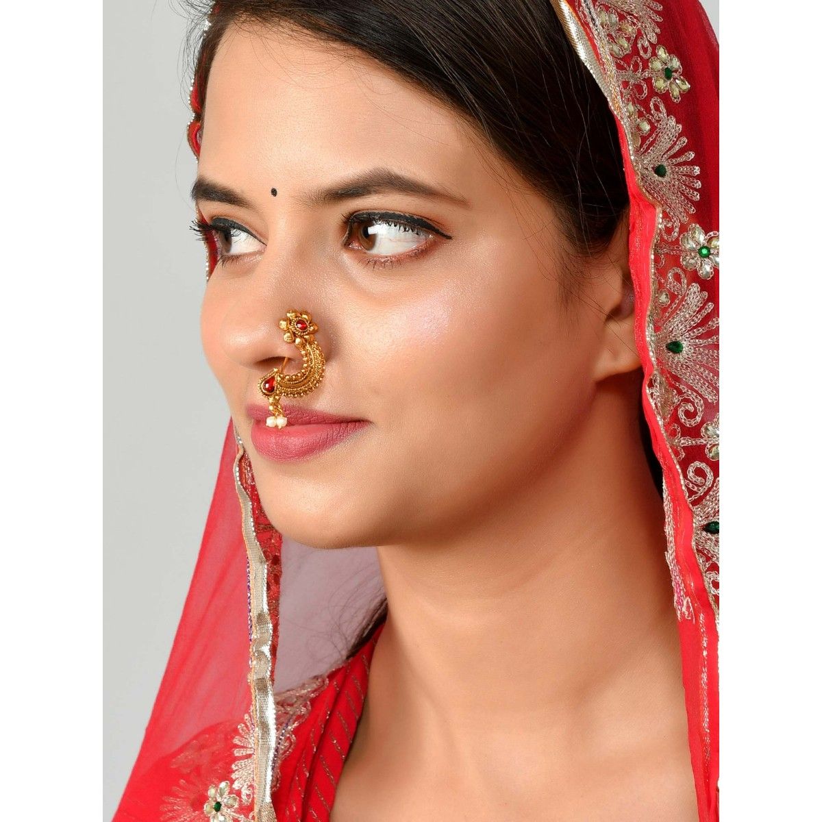 Buy Silvermerc Designs Deepika Jadau Marathi Nose Ring Online