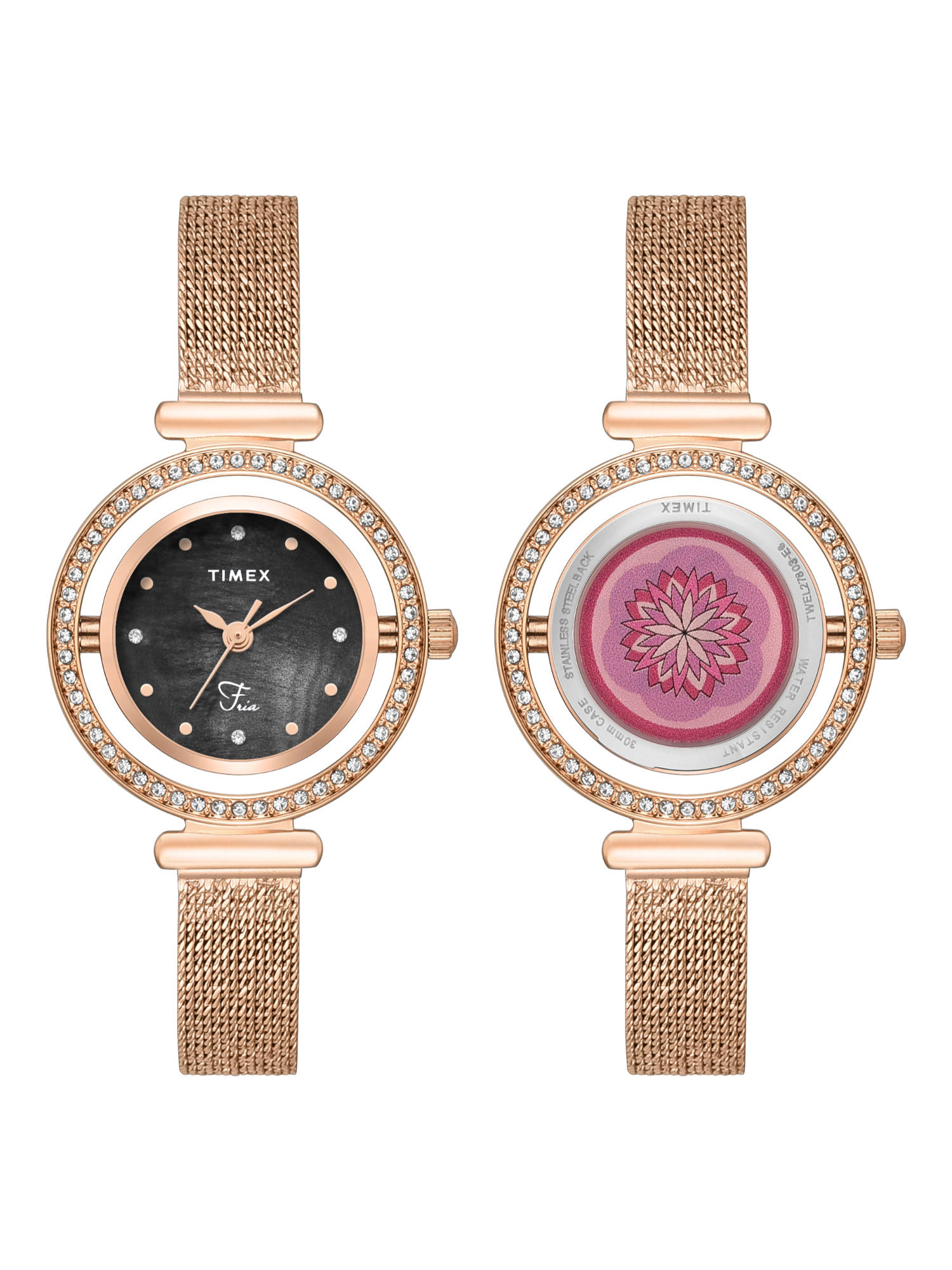 Timex Fria Round 30mm Black Dial Analog Women Watches (TWEL27803) (M)