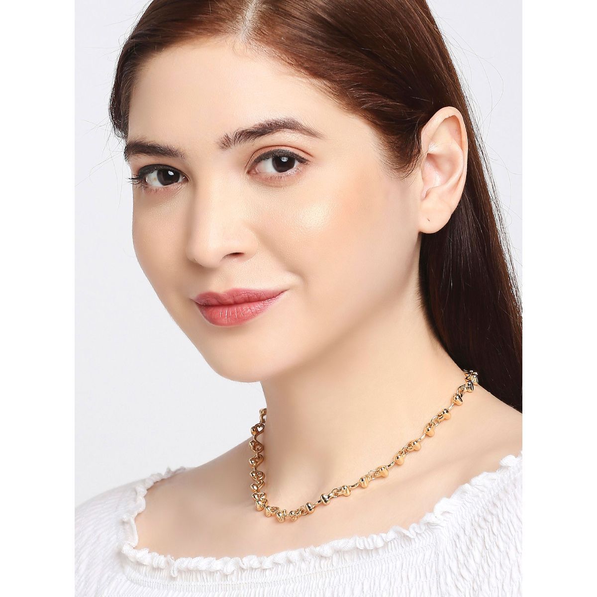 OOMPH Gold Tone Thick Interwoven Link Chain Choker Necklace