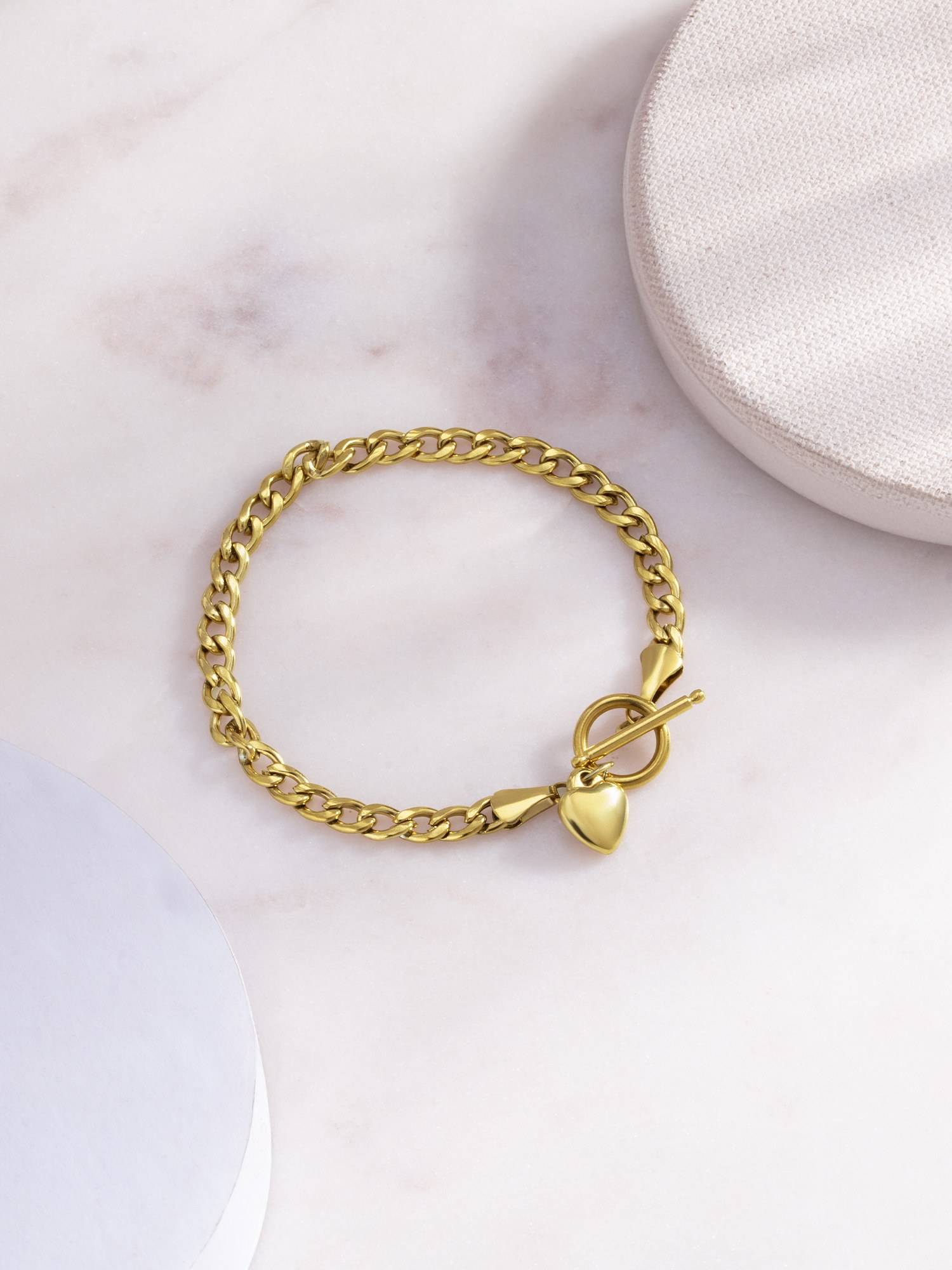 Palmonas Gold Heart Toggle Cuban Chain Bracelet