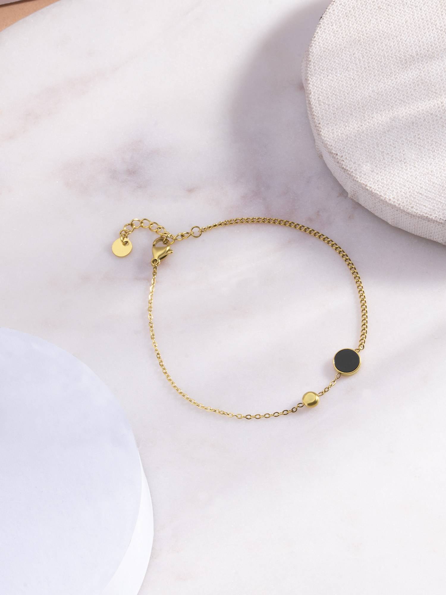 Palmonas Black Dainty Coin Chain Bracelet