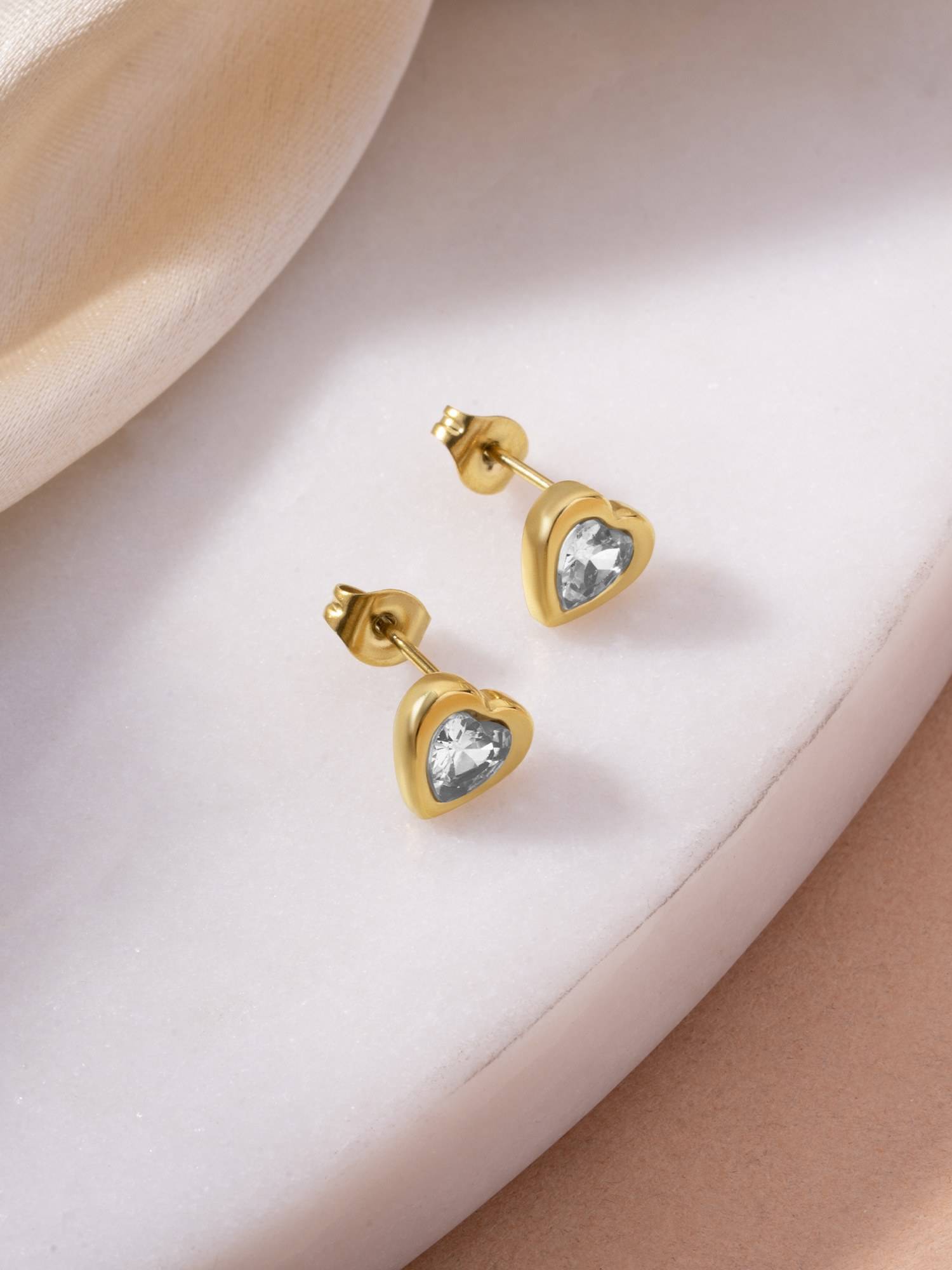 Palmonas White Heart Edge CZ Stud Earrings