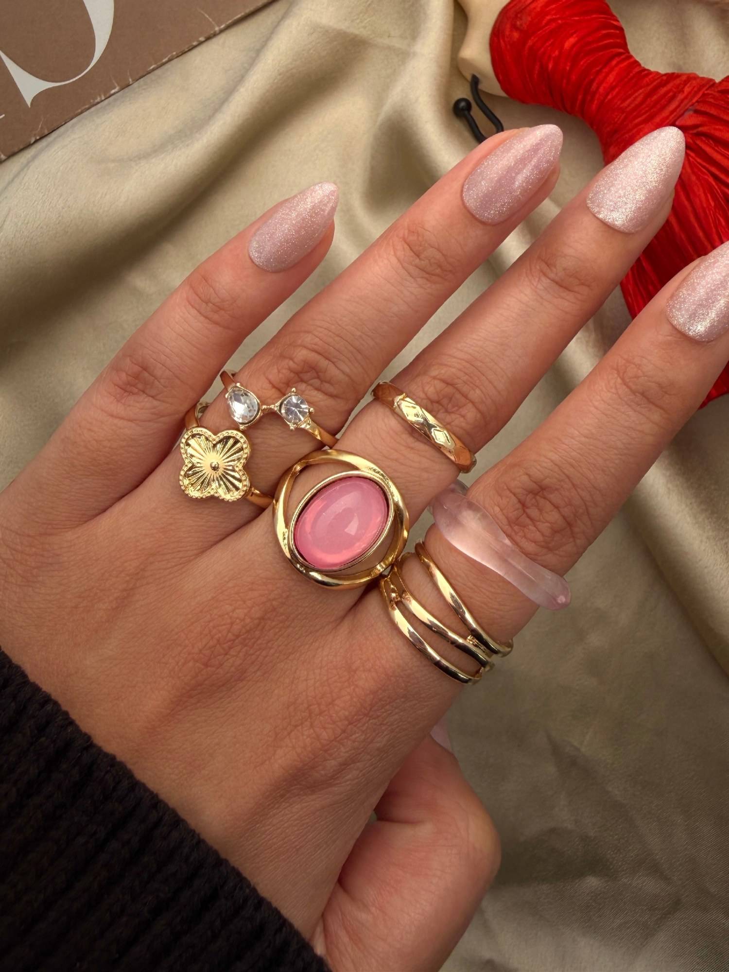 Buy ISHKAARA Multi-Color Golden Layered Stack Rings (Pack of 6) Online