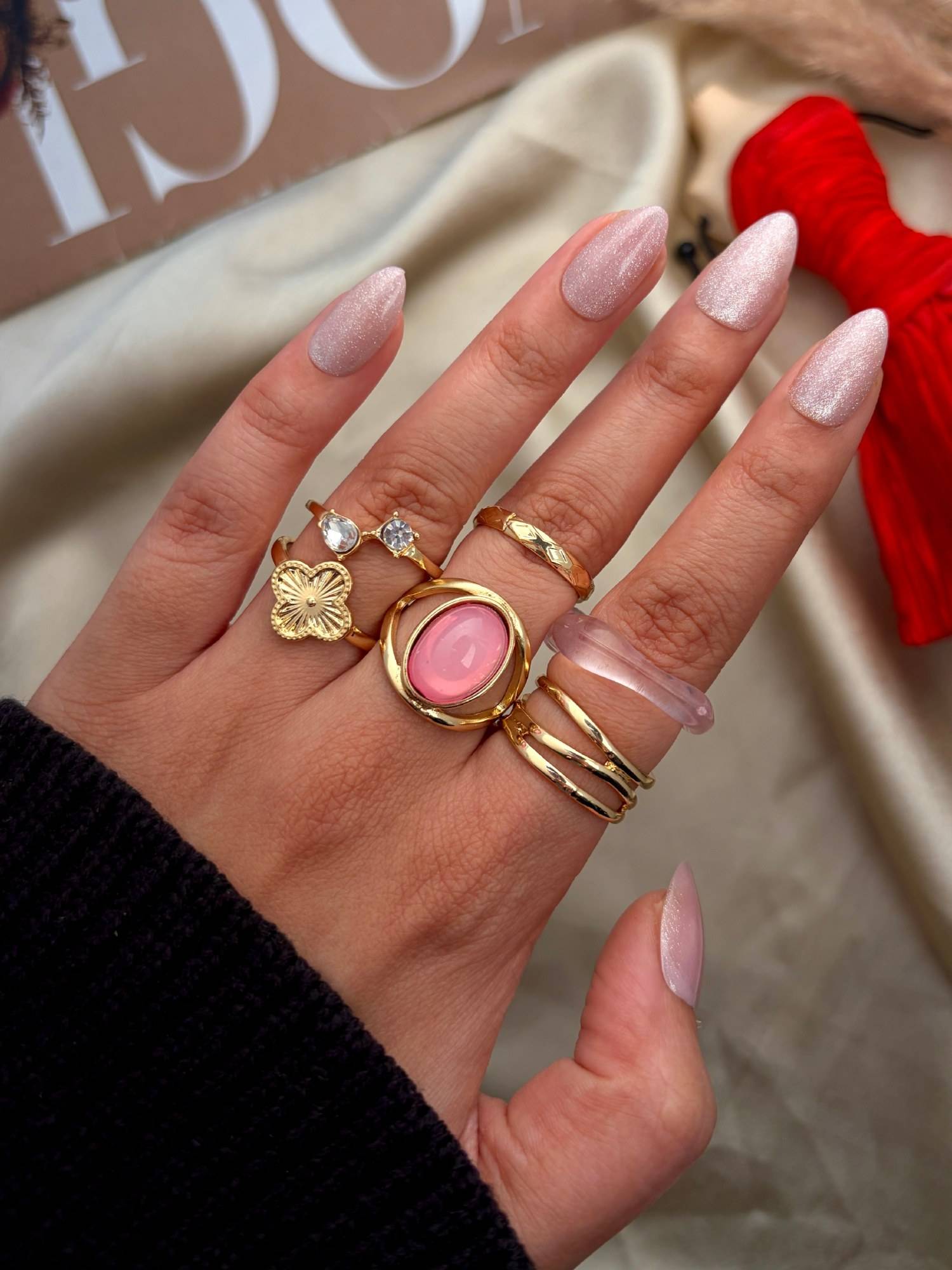 Buy ISHKAARA Multi-Color Golden Layered Stack Rings (Pack of 6) Online