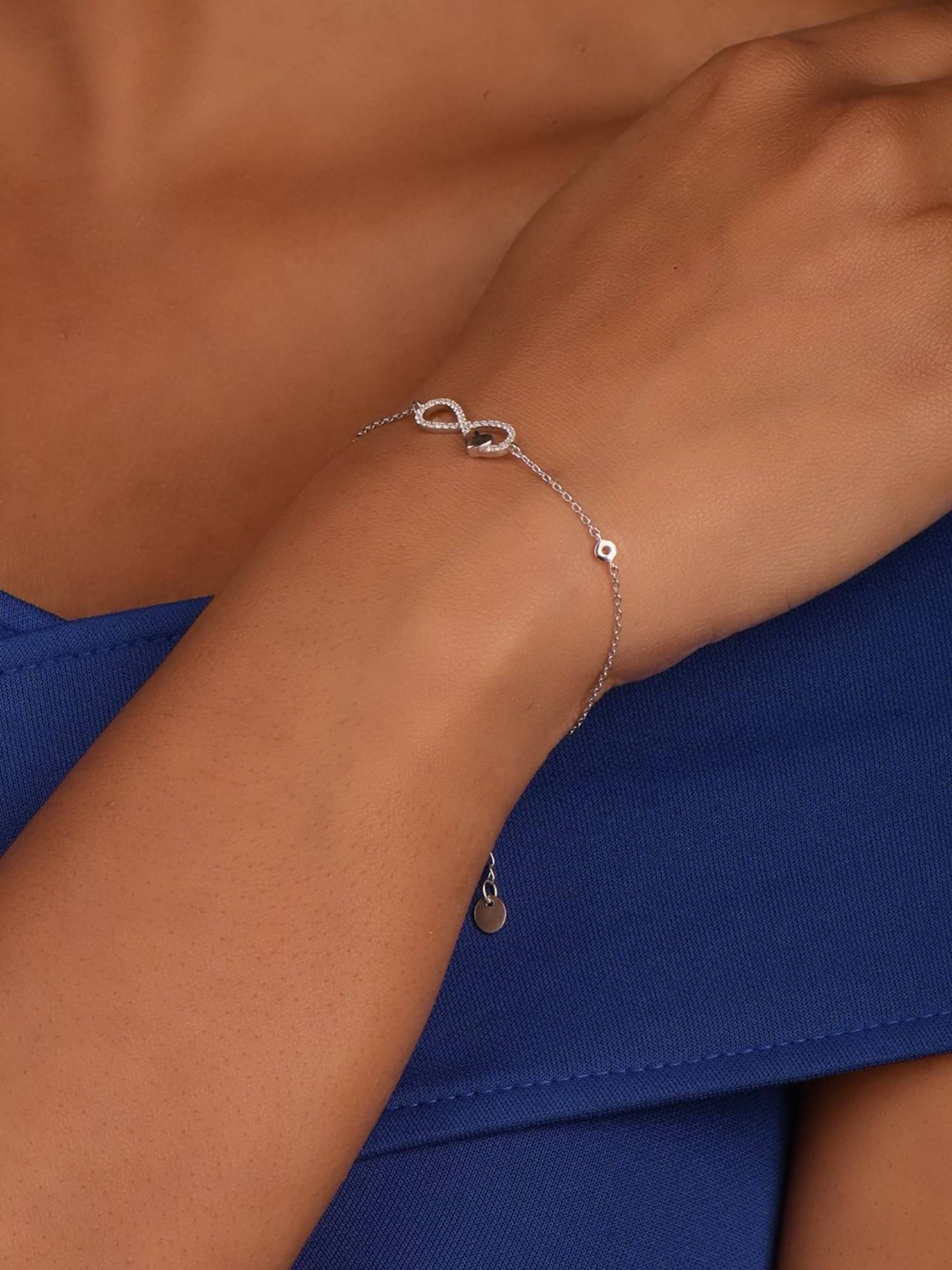 LuxeVogue White Forever Love Infinity Heart 925 Silver Bracelet