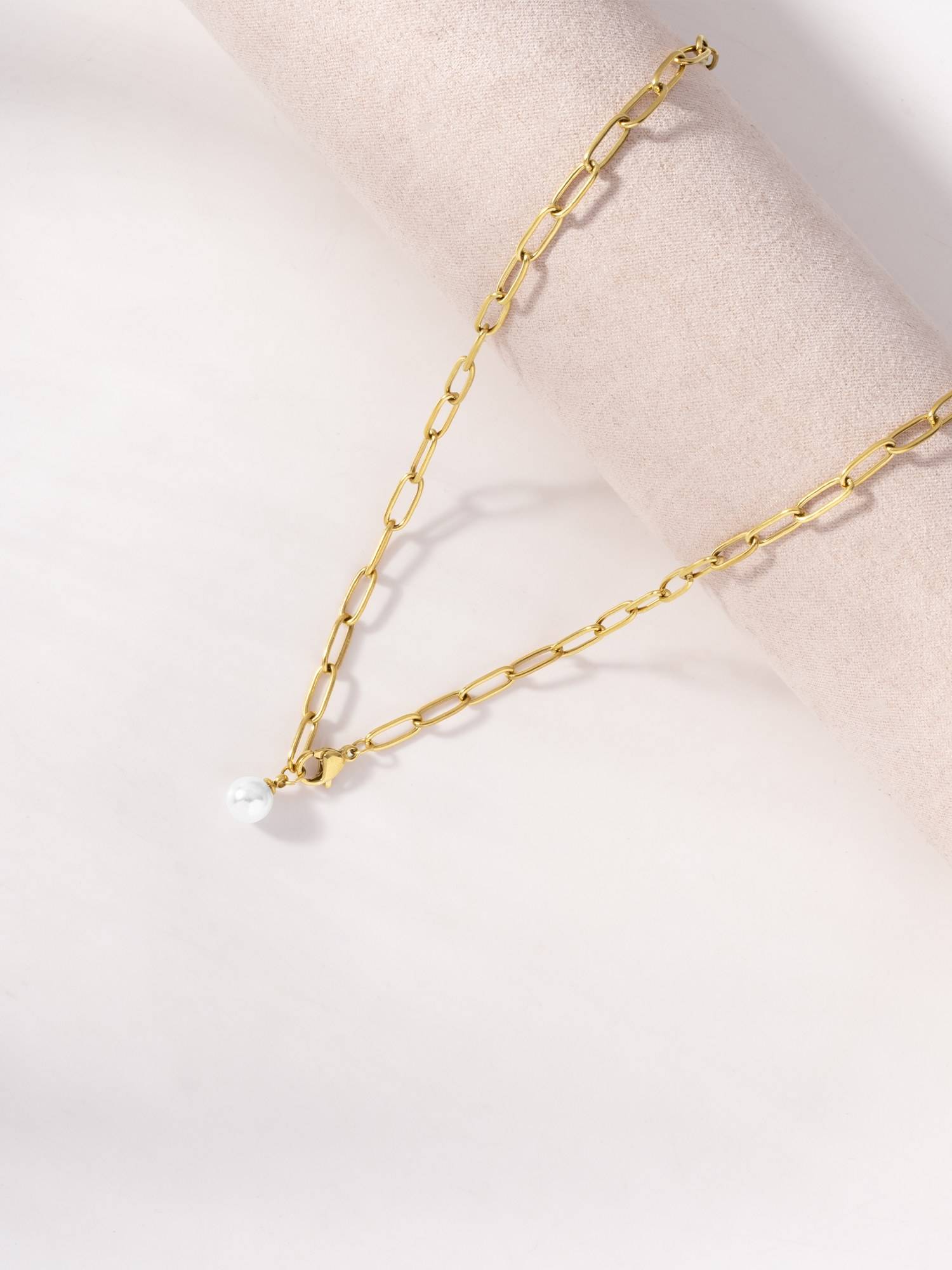 Palmonas White Link Chain Pearl Necklace