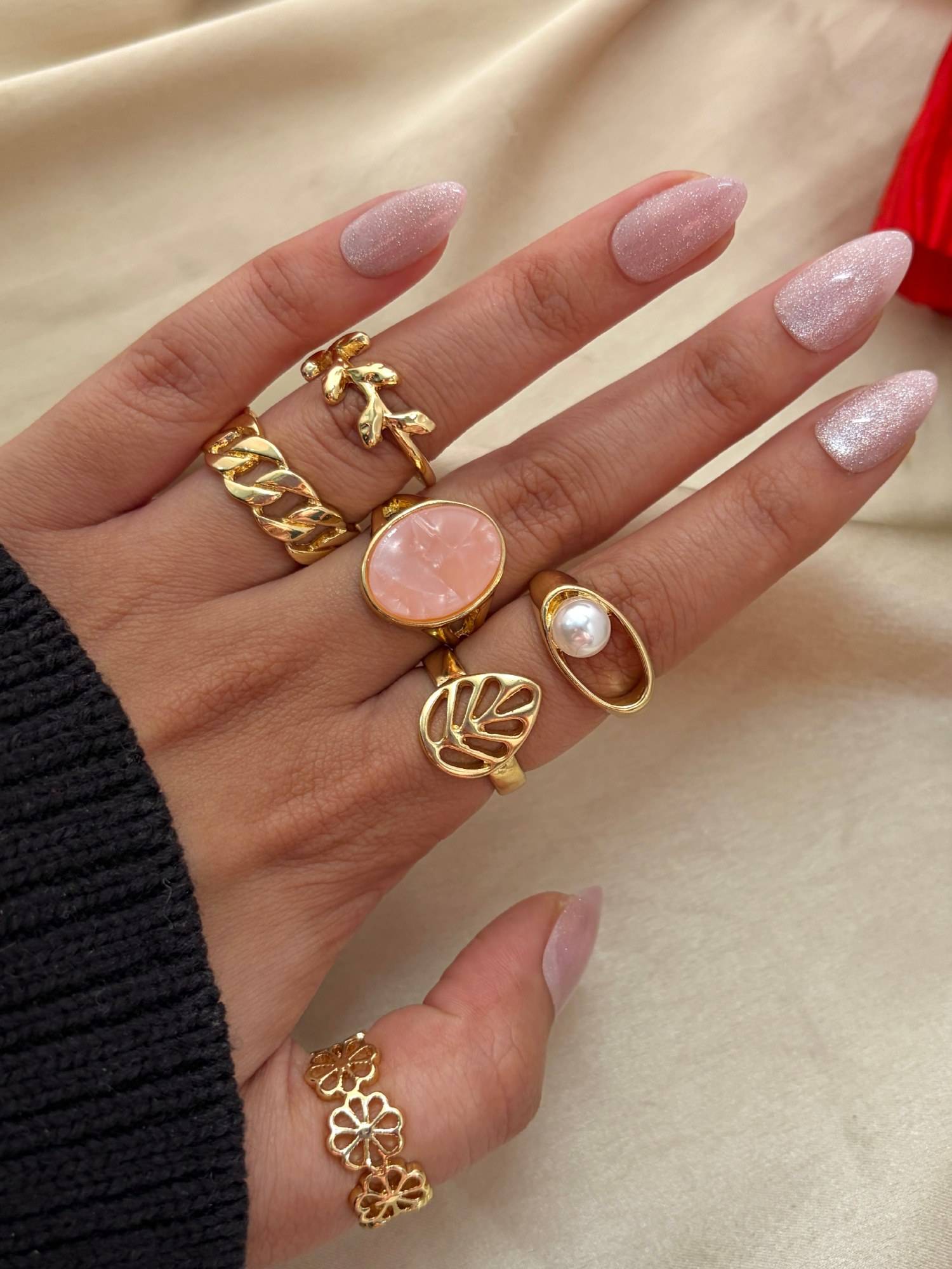 Buy ISHKAARA Multi-Color Golden Bloom Stack Rings (Pack of 6) Online