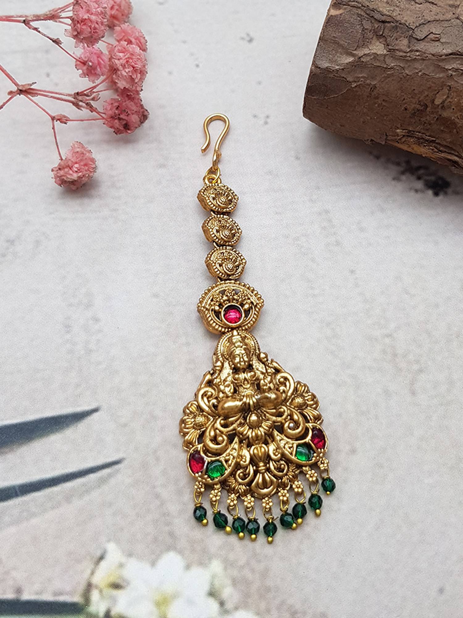 GRIIHAM Gold Plated Multi-Color Stones Maang Tikka