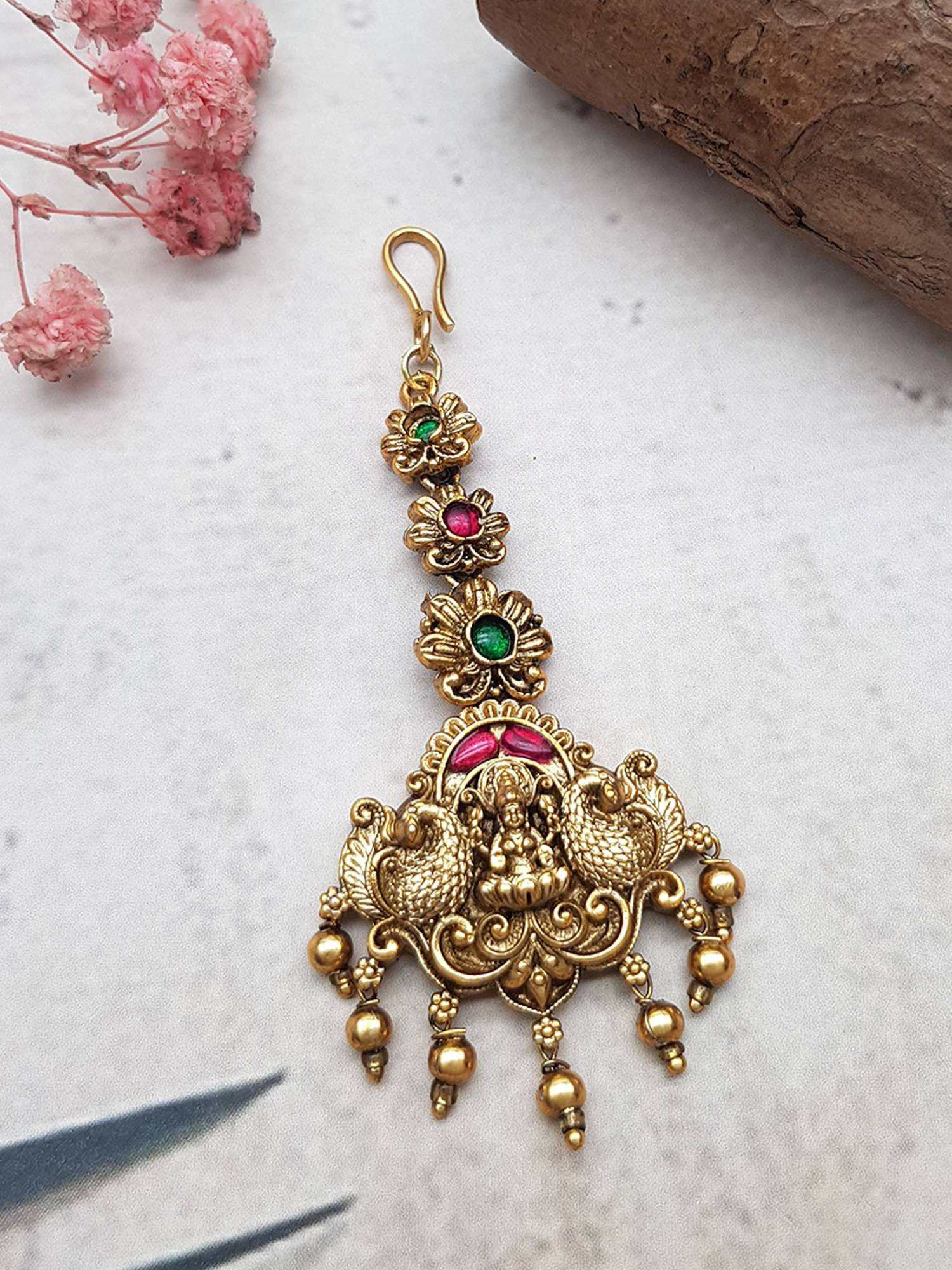 GRIIHAM Gold Plated Multi-Color Stones Maang Tikka