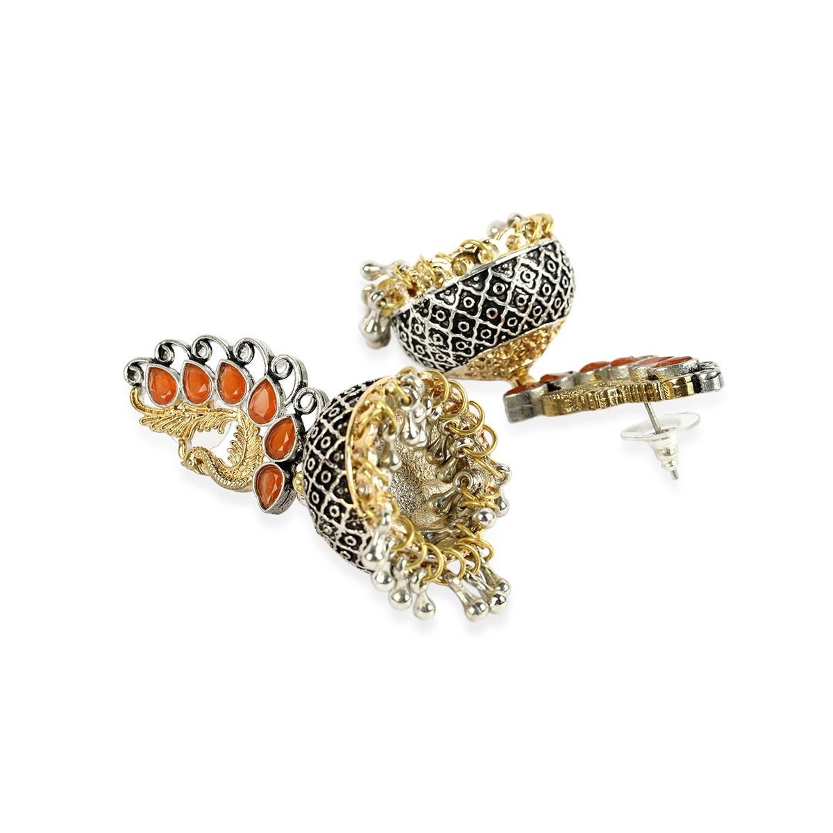 Anika's Creations Orange Stone Studded Peacock Jhumka Collection Buy