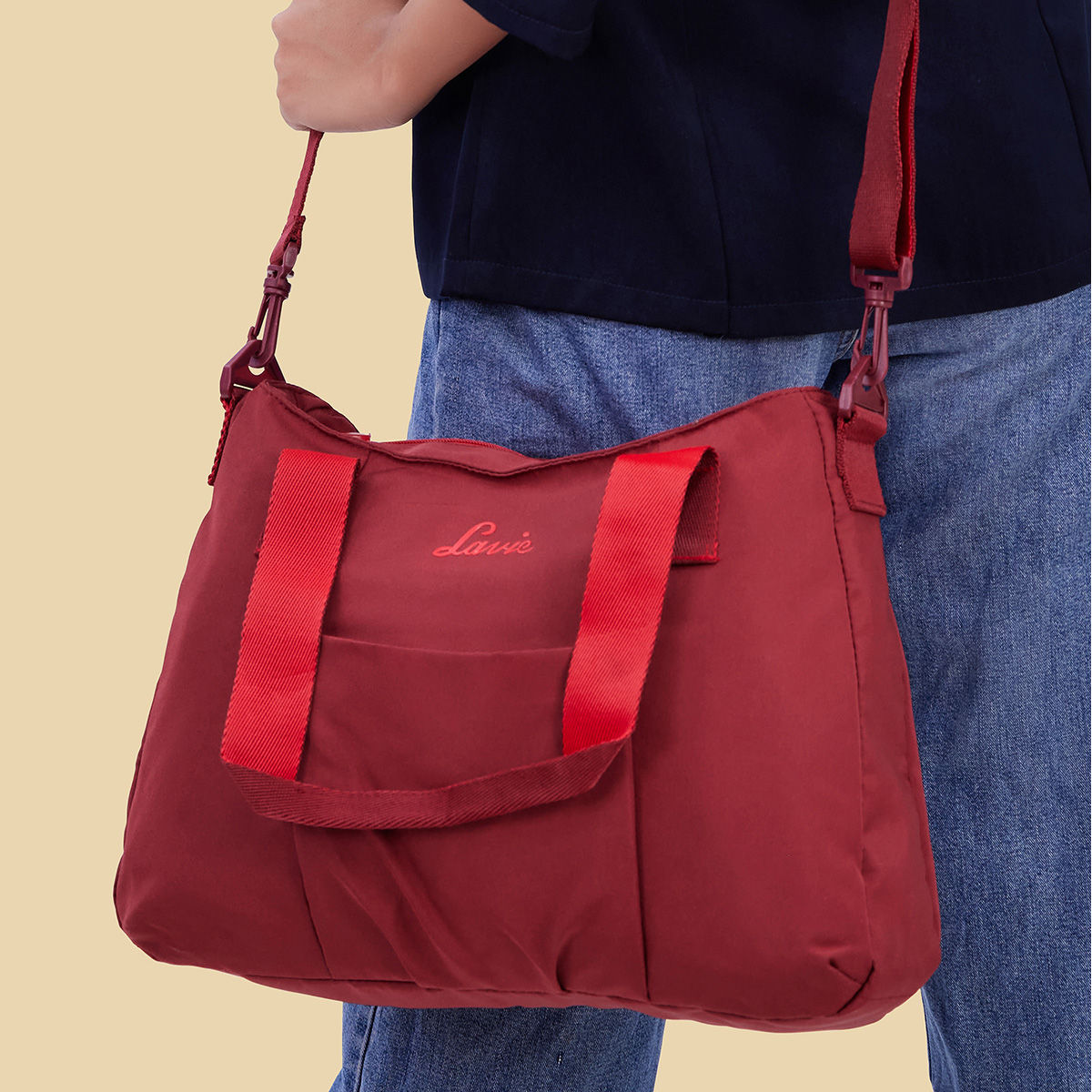 Maroon Leather Lavie Ladies Hand Bags, For Casual Wear