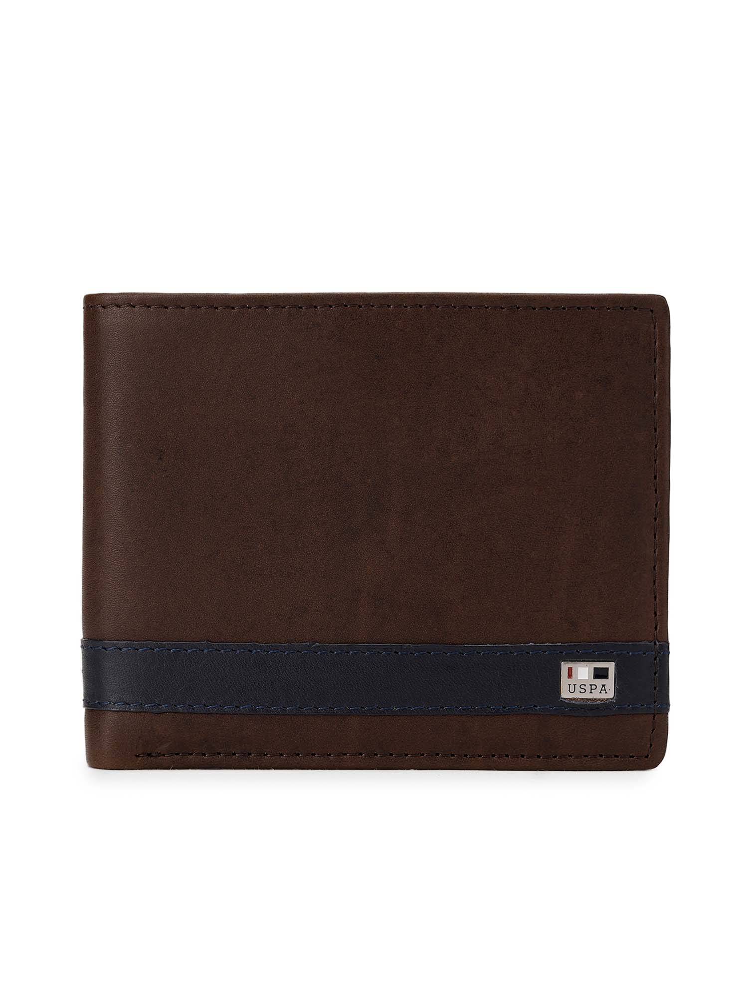 U.S. POLO ASSN. Men Sonar Brown-Blue Leather Colorblock Two Fold Wallet