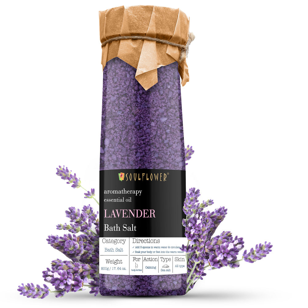 Soulflower Exfoliating Lavender Body Scrub & Bath Salt with Vitamin E Olive for Relaxing Muscle Pain