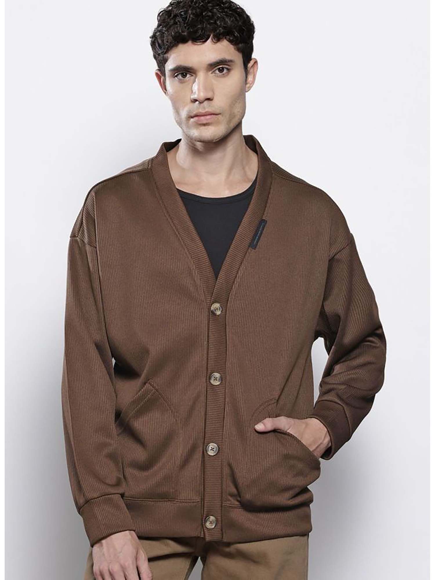 Buy The Indian Garage Co Men's Brown Oversized Cardigan Online