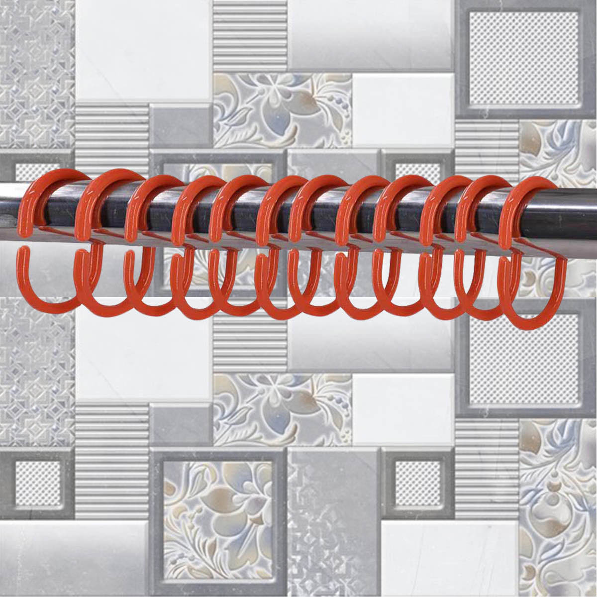 Kookee Orange Rust Proof Plastic Shower Curtain Rings (Pack of 24)