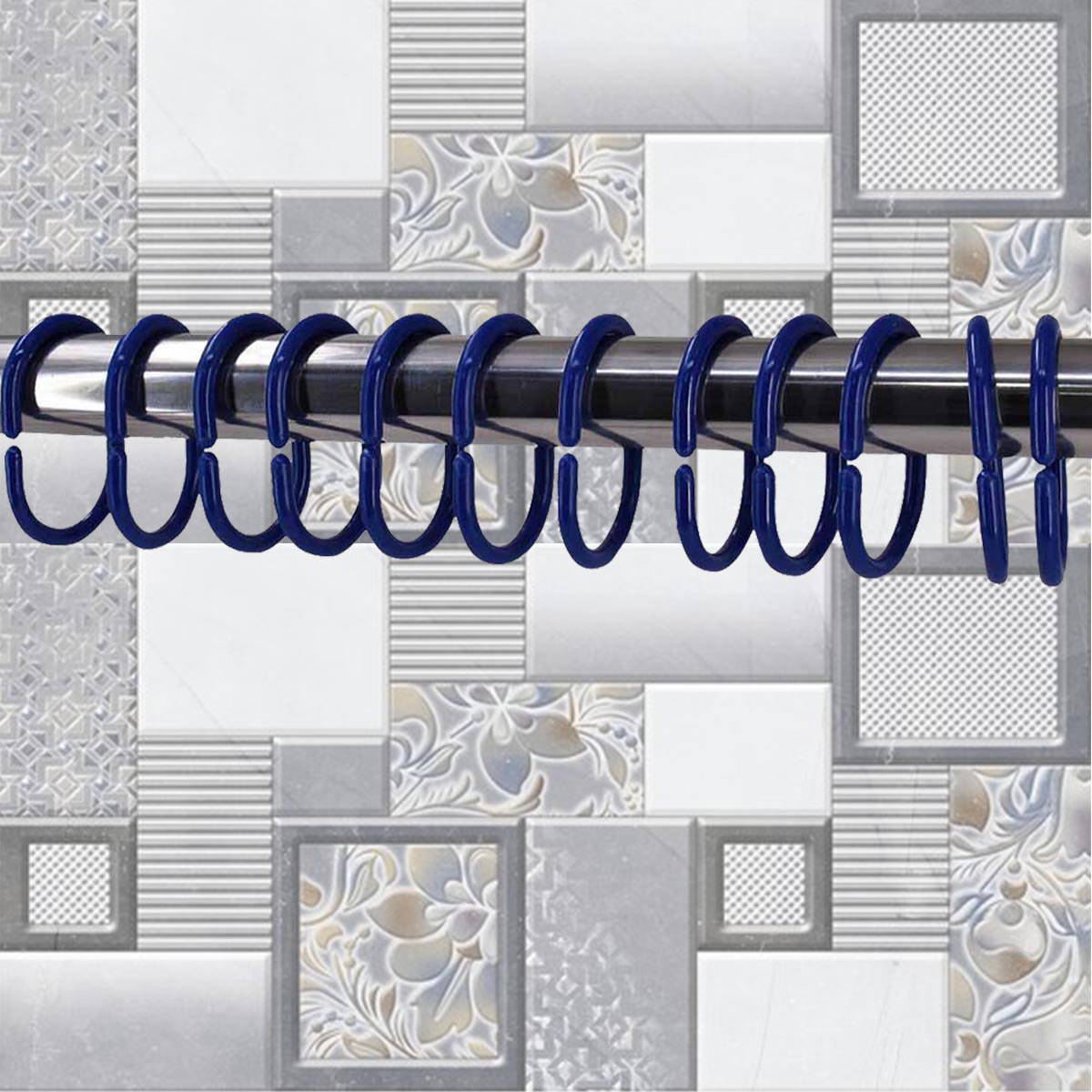 Kookee Blue Rust Proof Plastic Shower Curtain Rings (Pack of 24)