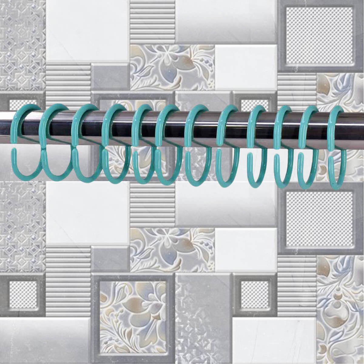 Kookee Turquoise Rust Proof Plastic Shower Curtain Rings (Pack of 24)