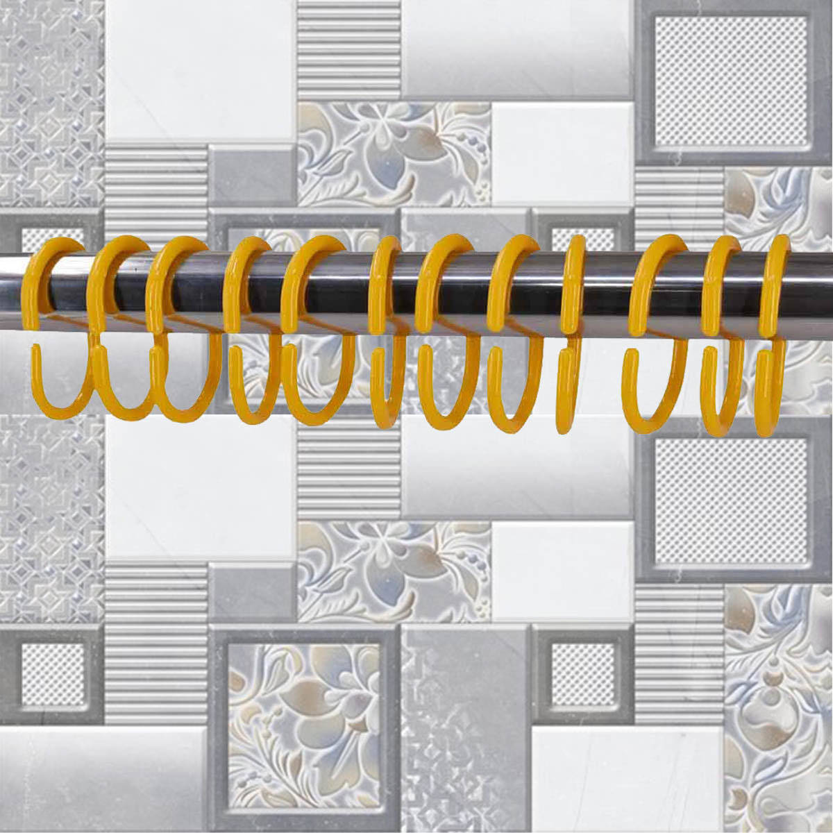 Kookee Yellow Rust Proof Plastic Shower Curtain Rings (Pack of 24)