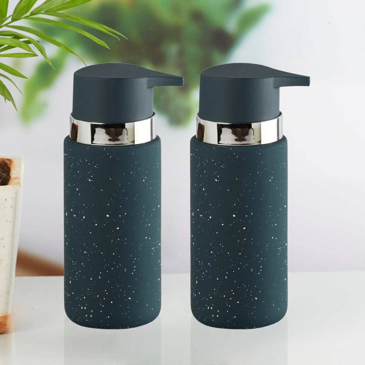 Kookee Blue Stylish Refillable Bathroom Ceramic Soap Dispensers (Pack of 2)