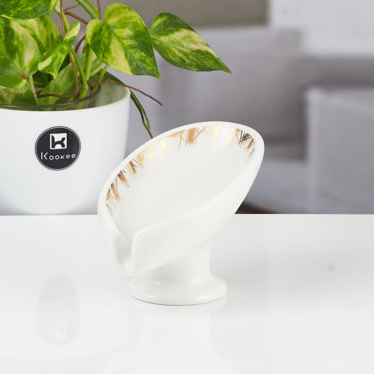 Kookee White Ceramic Stylish & Practical Bathroom Soap Dish