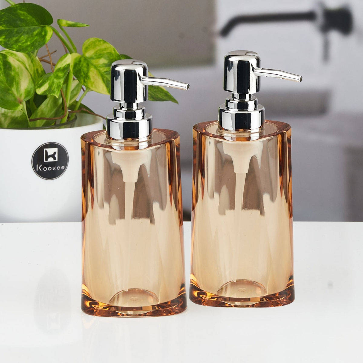 Kookee Brown Stylish Refillable Bathroom Ceramic Soap Dispensers (Pack of 2)