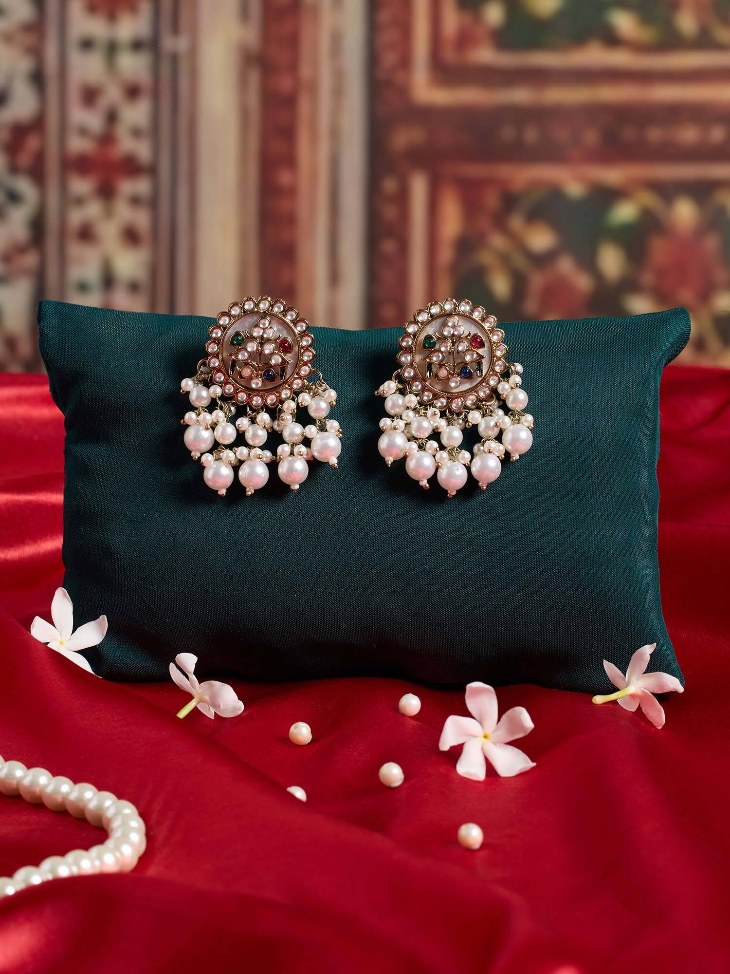 Zaveri Pearls Multicolor Stones Embellished Antique Plating Beads Earring-Zpfk21839