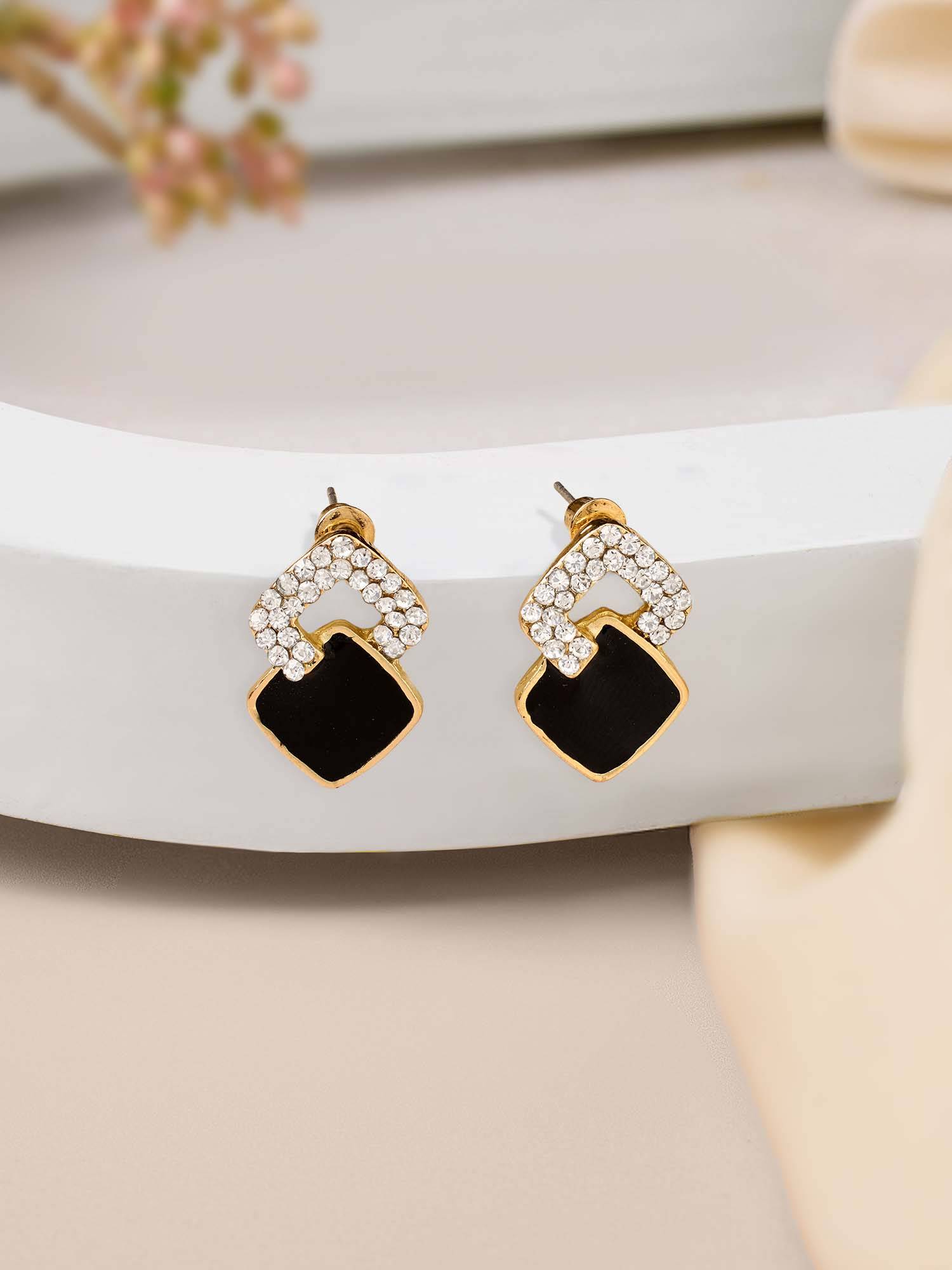 Zaveri Pearls Black Enamel Austrian Diamonds Contemporary Studs Earring-Zpfk21977