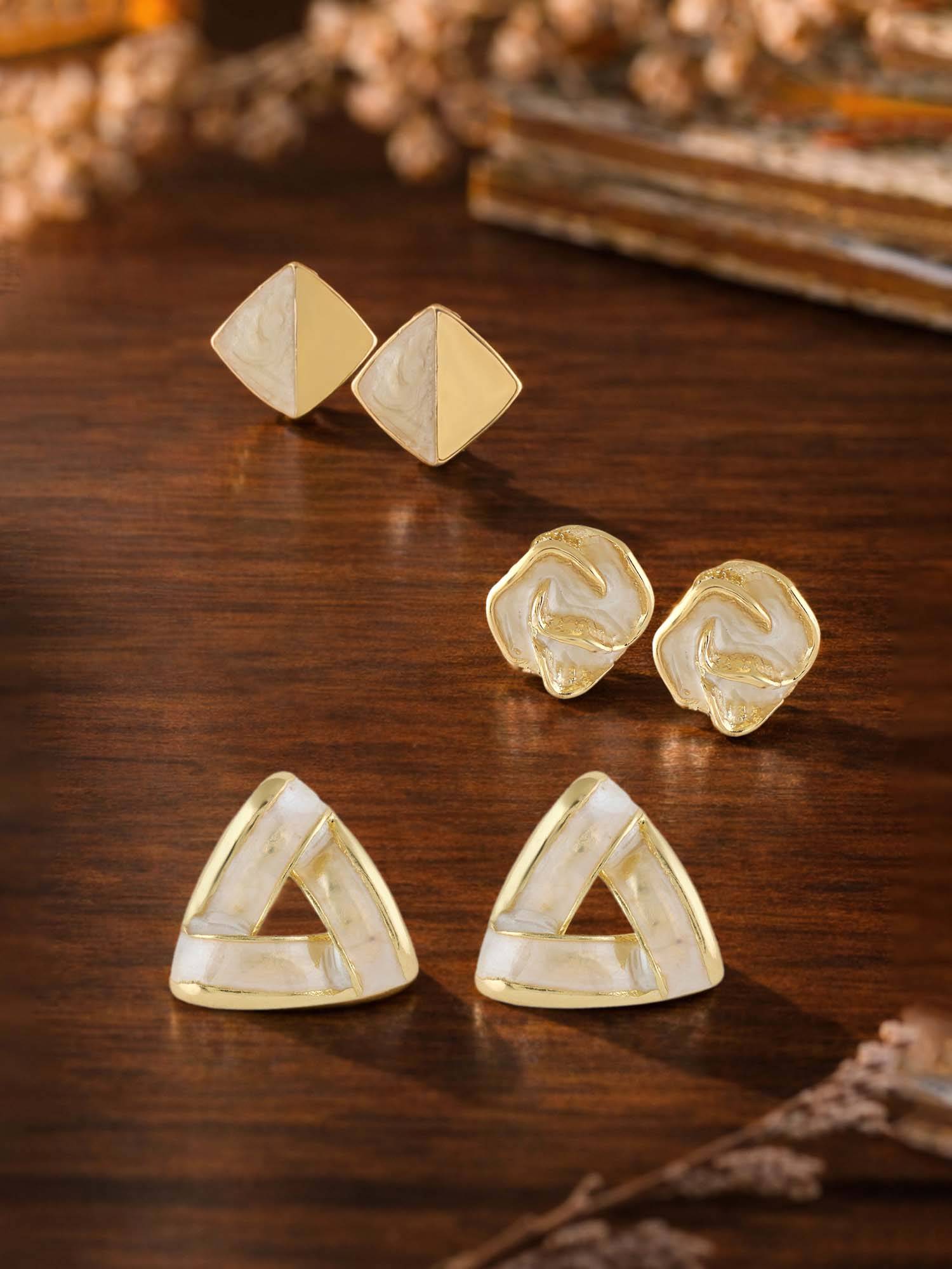 Zaveri Pearls Pack Of 3 Gold Tone Contemporary Enamel Studs Earrings-Zpfk22059