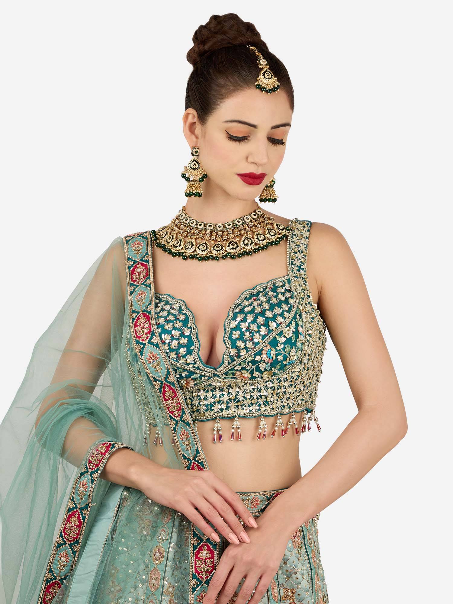 Zaveri Pearls Green Meenakari Necklace Earring And Maangtikka Set-Zpfk22121