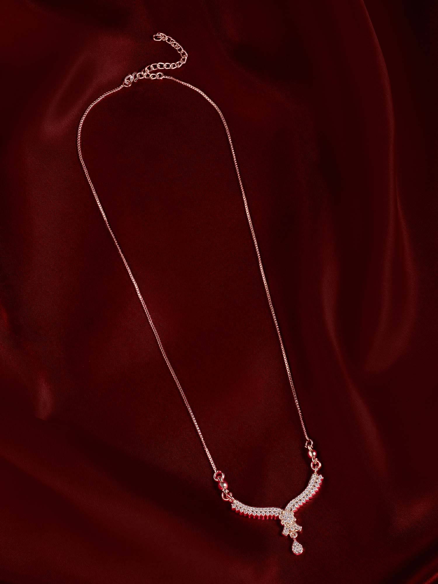 Zaveri Pearls Rose Gold Tone Dazzling Cubic Zirconia Contemporary Necklace-Zpfk22164