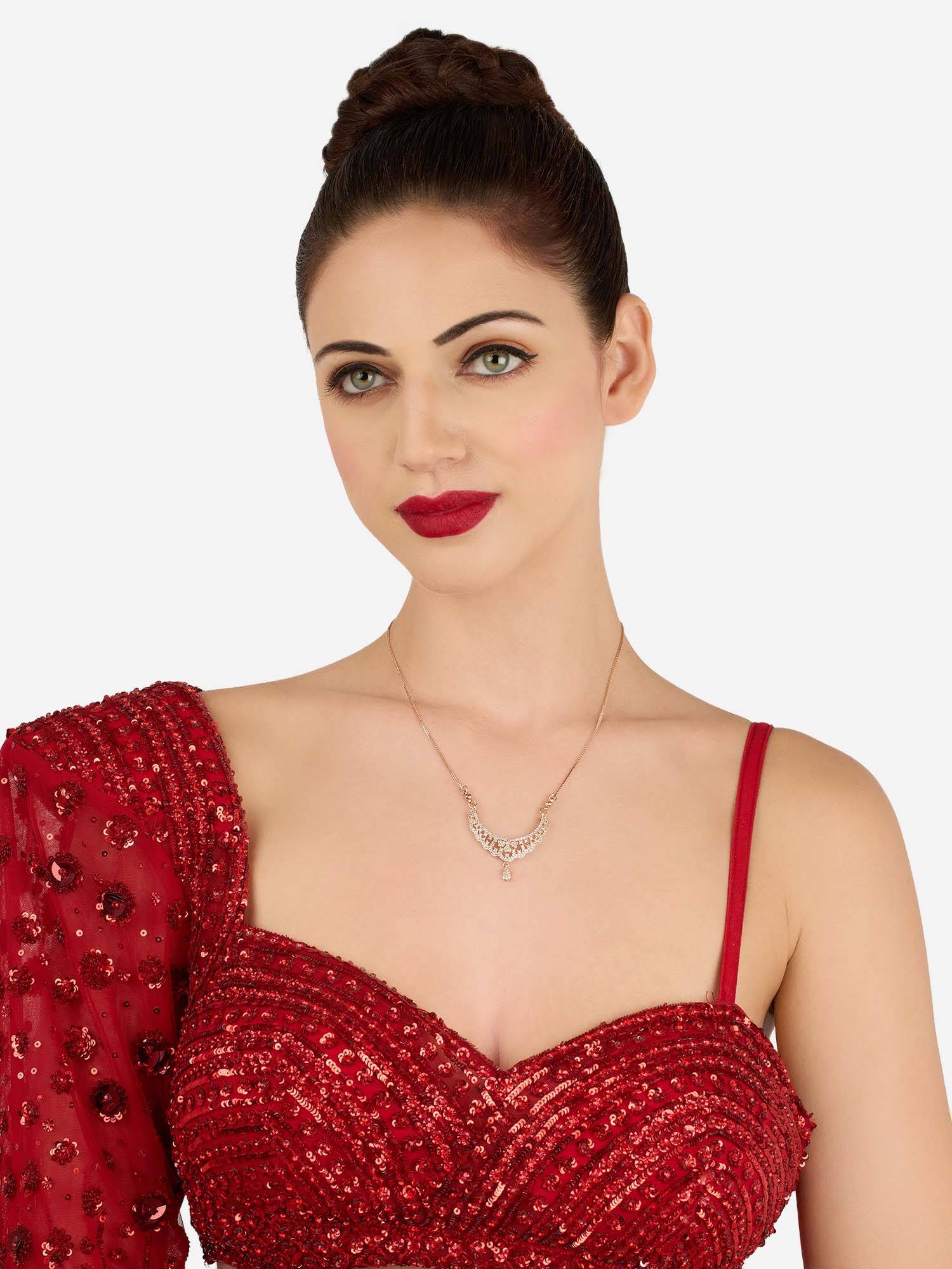 Zaveri Pearls Rose Gold Tone Dazzling Cubic Zirconia Contemporary Necklace-Zpfk22166
