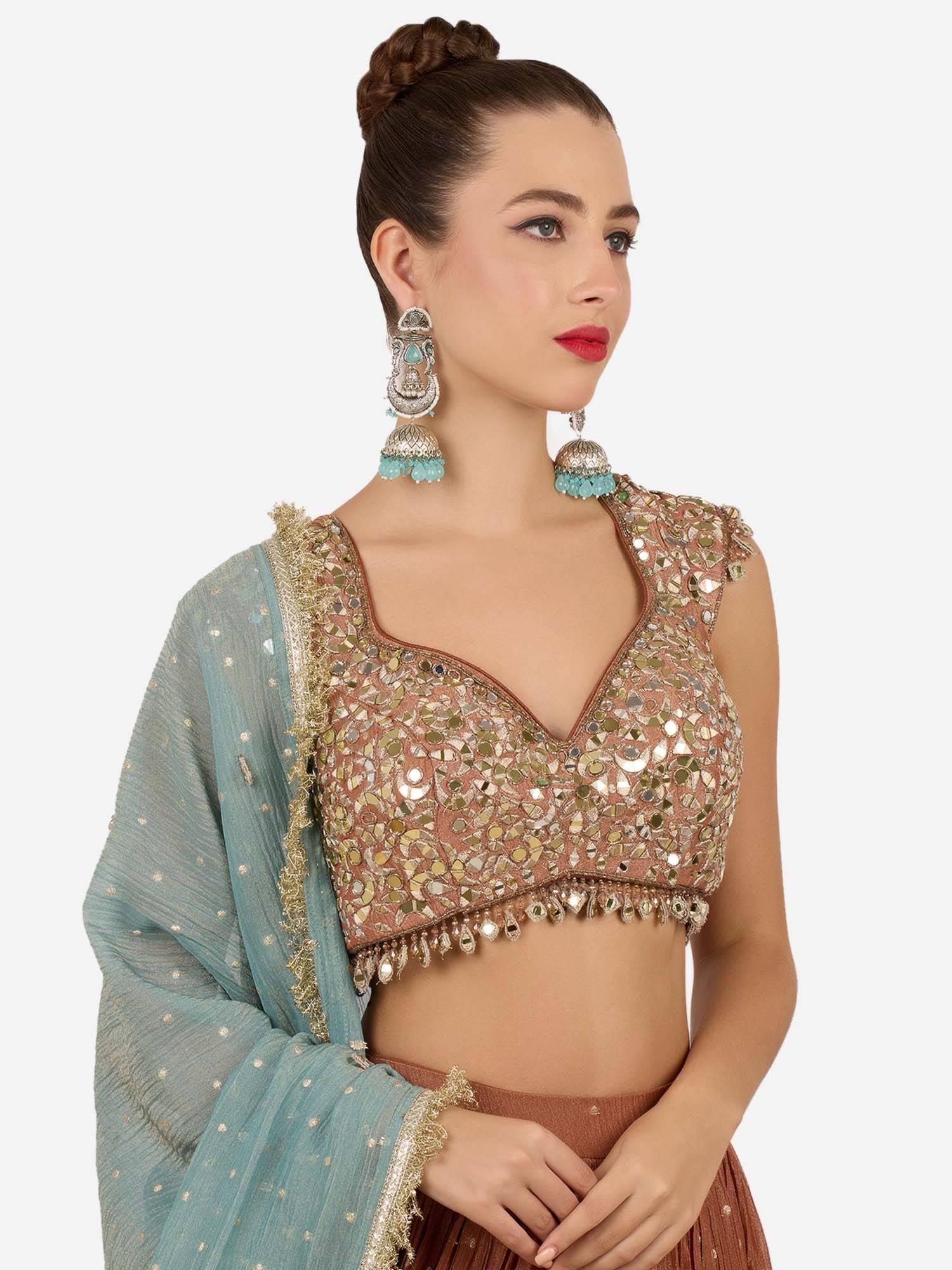 Zaveri Pearls Turquoise Blue Stones Beads Antique Oxidised Jhumka Earring-Zpfk22172