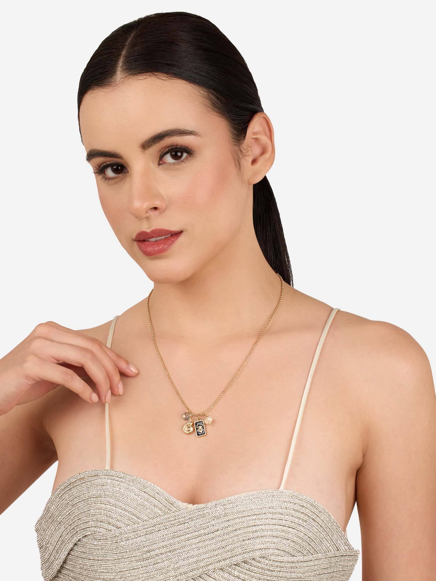 Zaveri Pearls Gold Tone Contemporary Enamel Charm Necklace-Zpfk22185