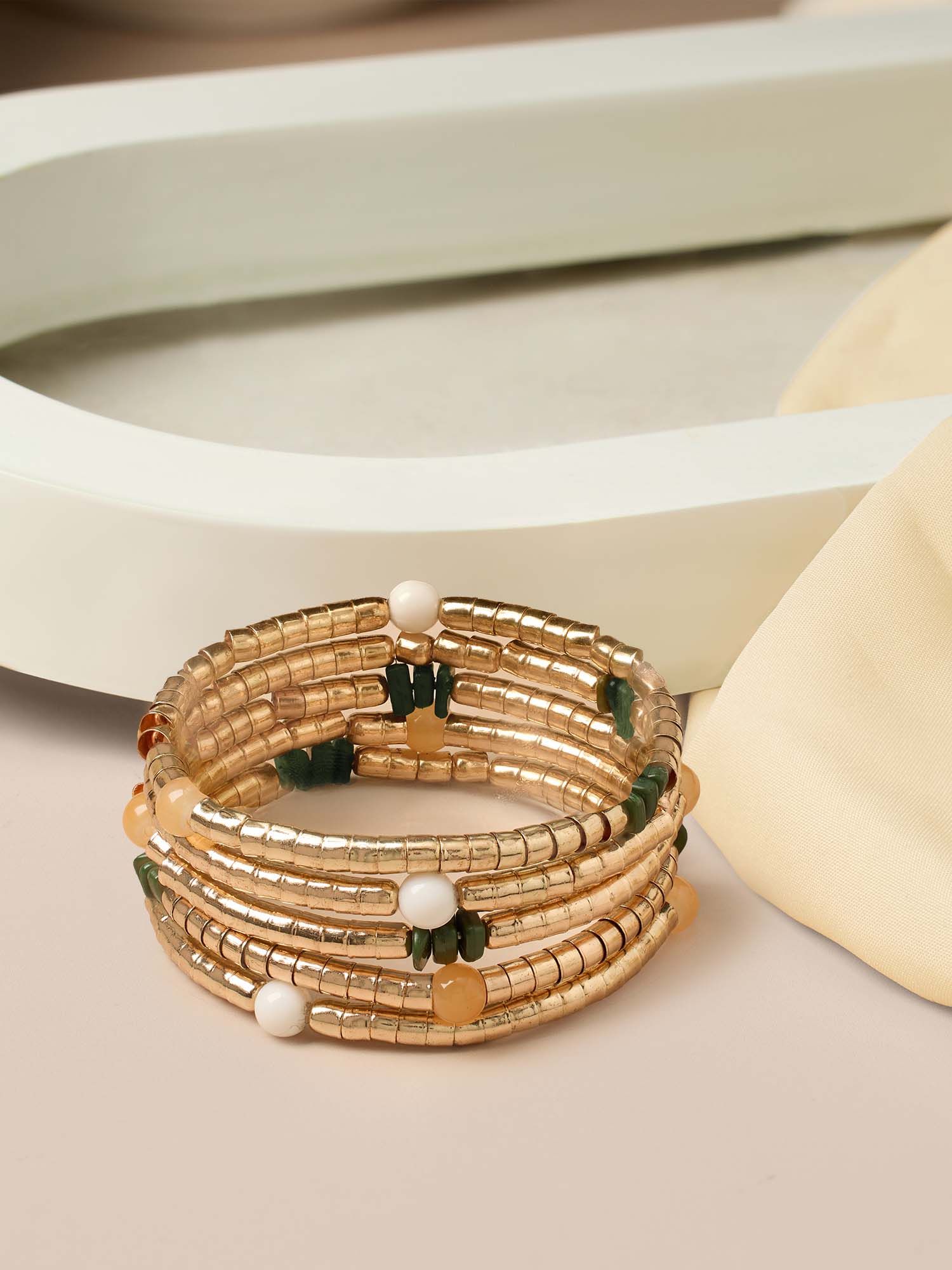 Buy Zaveri Pearls Multicolor Beaded Contemporary Stack Bracelets
