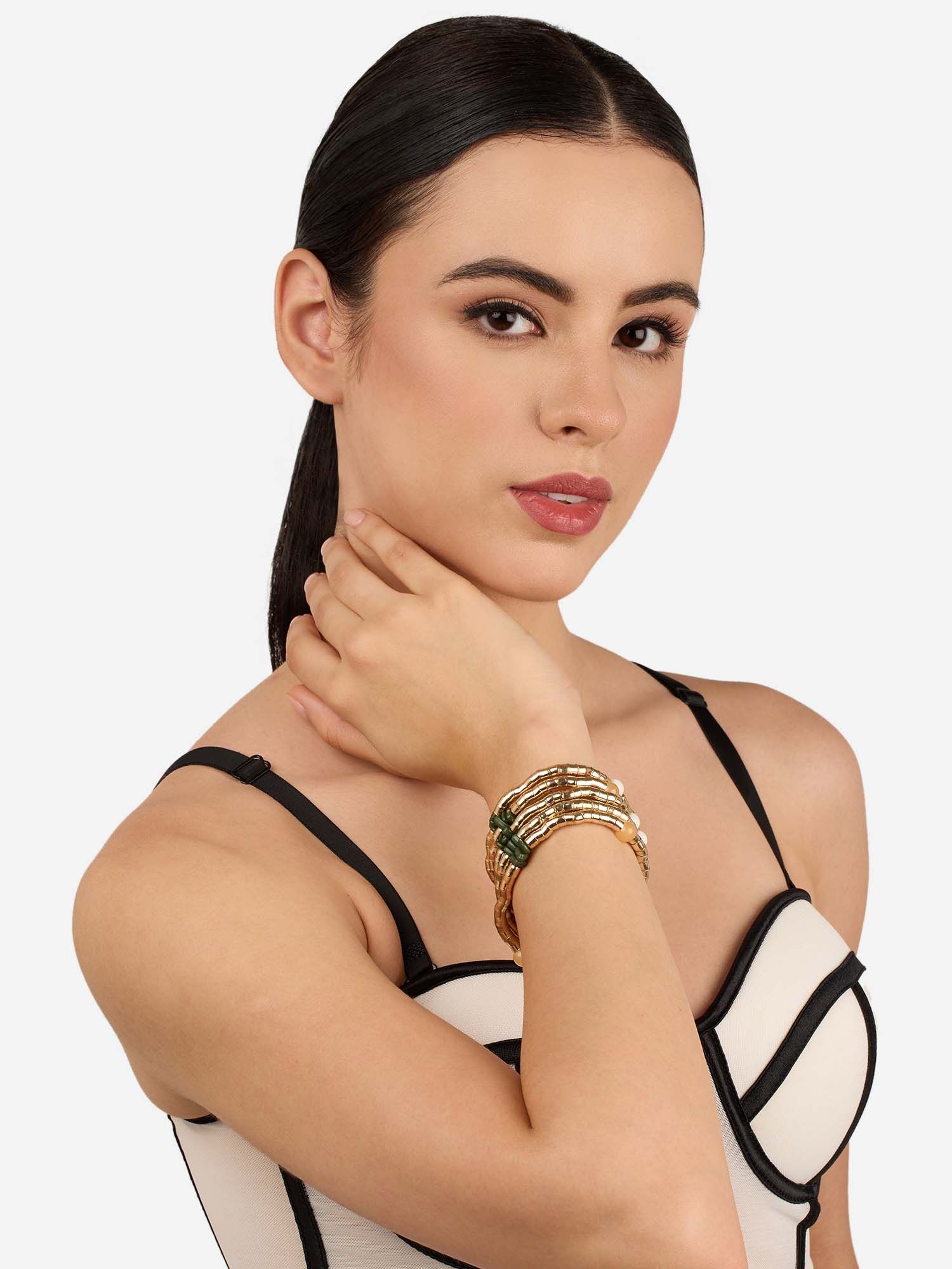 Buy Zaveri Pearls Multicolor Beaded Contemporary Stack Bracelets