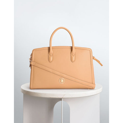 Buy POLO Solid Structured Laptop Bag Beige Online