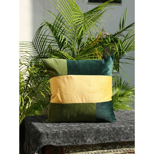 Buy Amoli Concepts Green and Yellow Velvet Cushion Cover (17x17