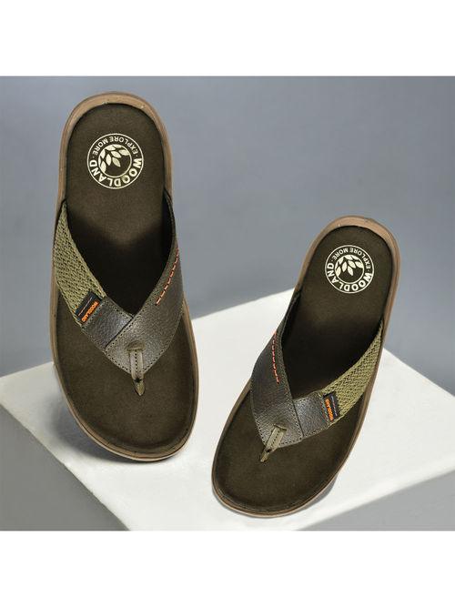 WOODLAND Mens Olive Green Slippers