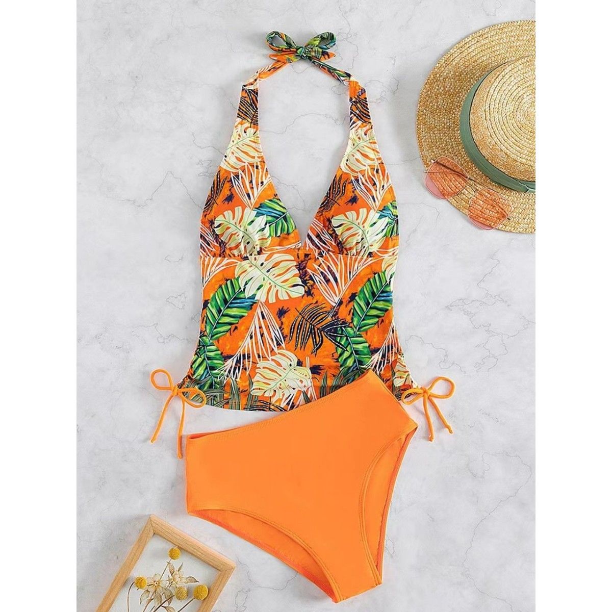 Buy Addery Tropical Sunset Halter Neck Swimsuit Set Of 2 Online