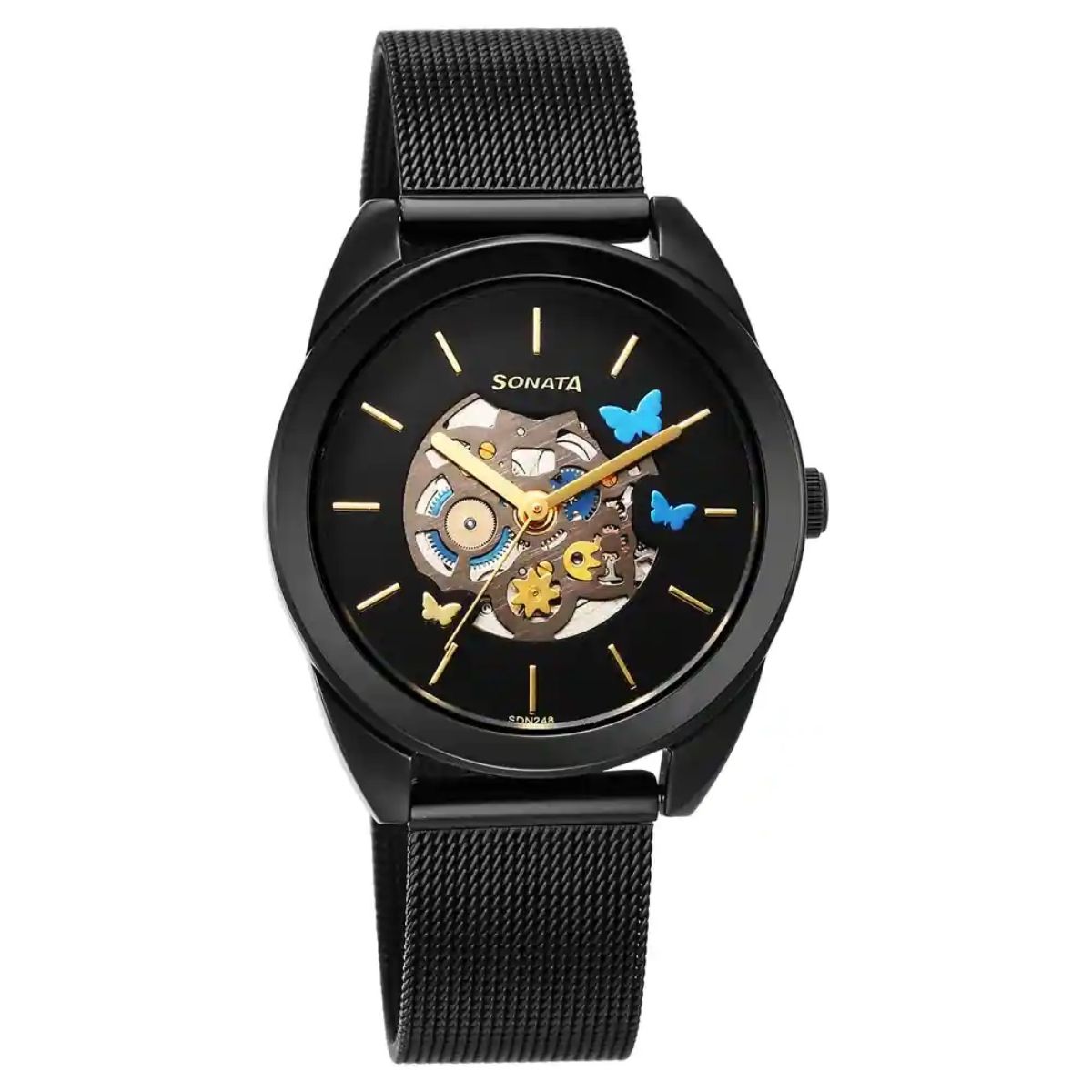 Buy Online Sonata Quartz Analog Black Dial Stainless Steel Strap Watch for  Men - np1141ym14 | Titan