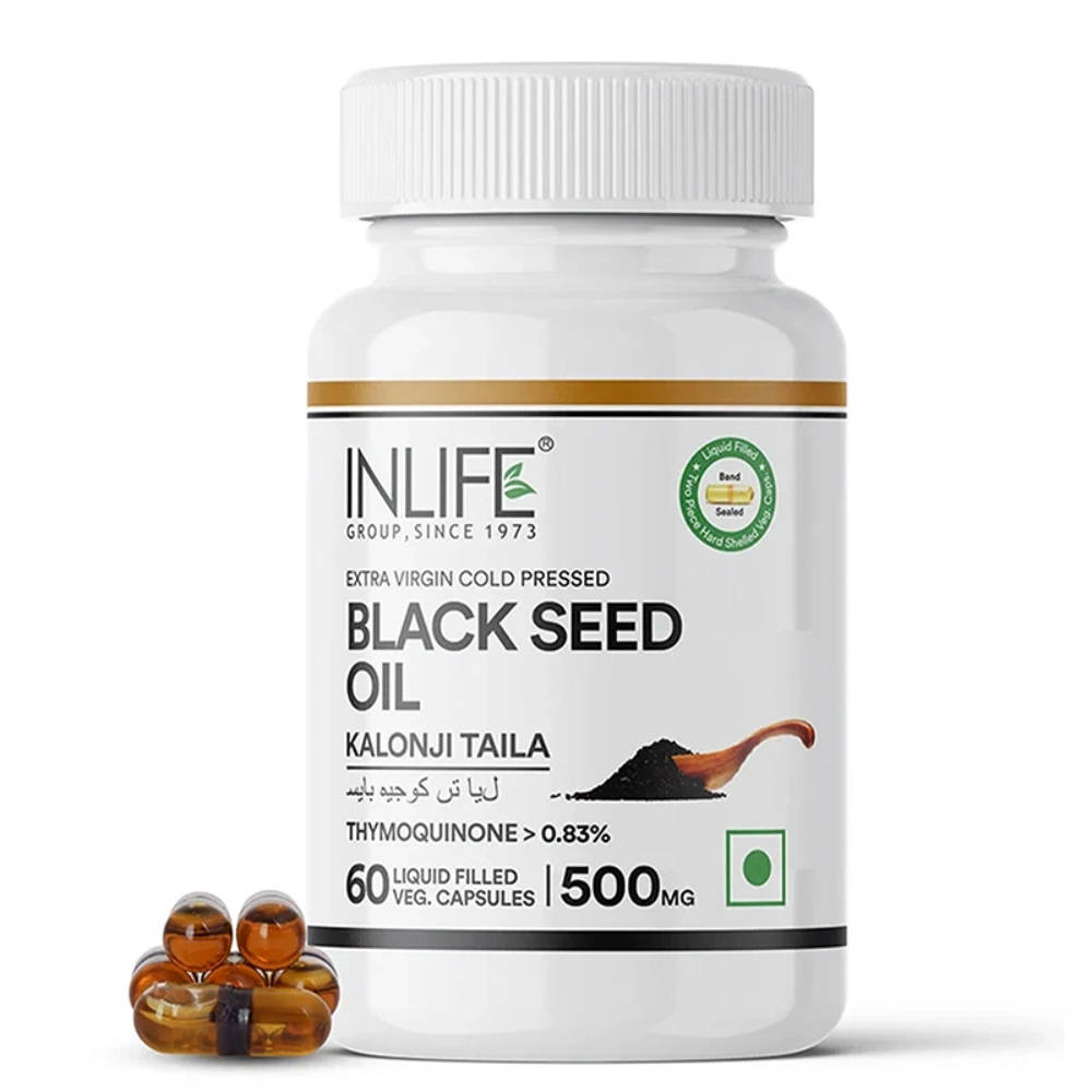 INLIFE Black Seed Oil 500mg for Immunity, Skin & Hair Health, 60 Capsules