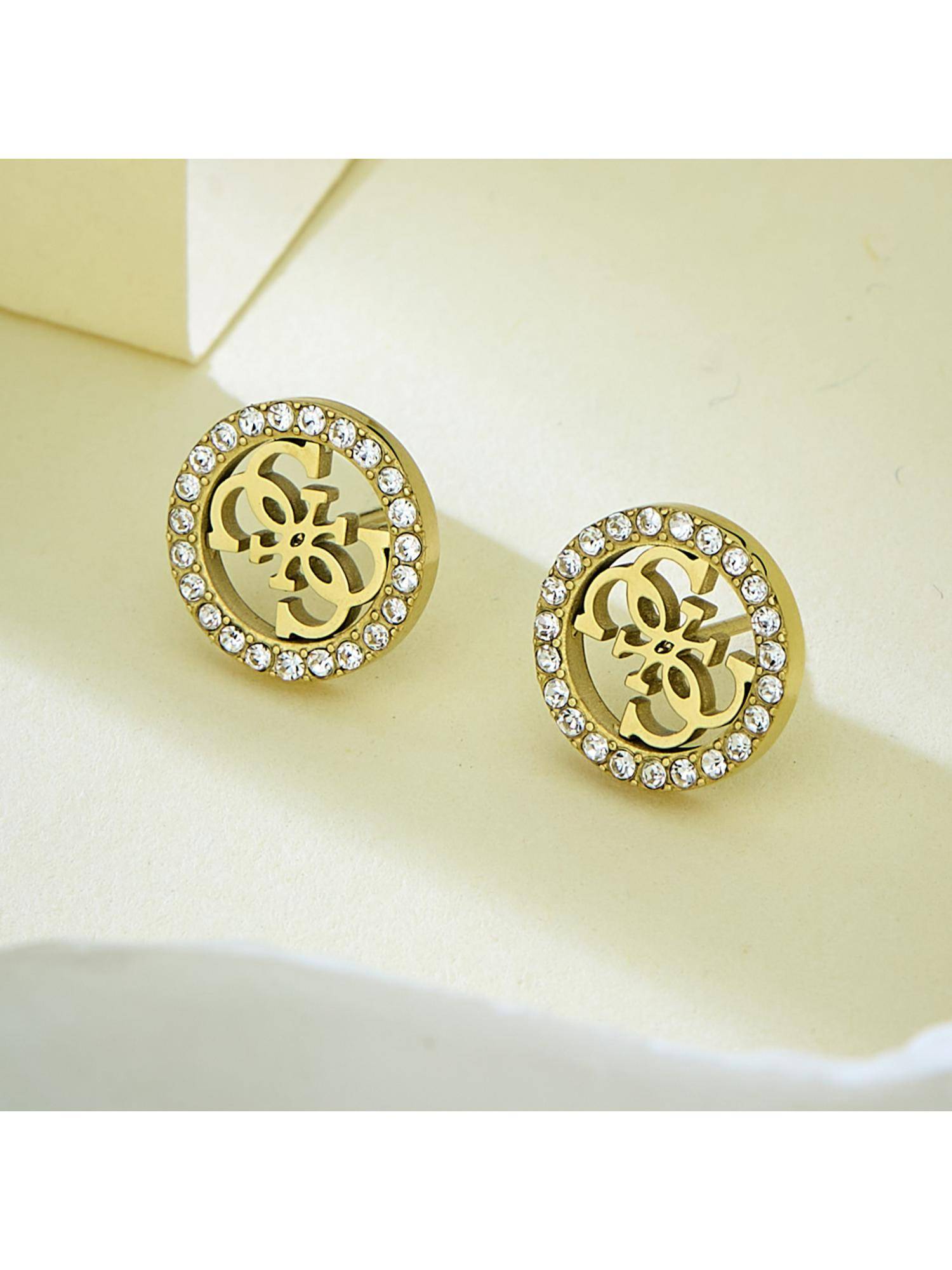 Guess Studs Party Crystal Earrings For Women, Stainless Steel, Anti-Tarnish, Gold-Plated