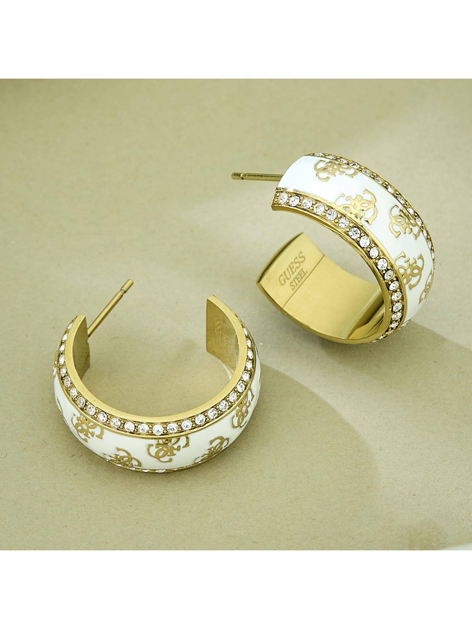 Guess 4G Loop Mini Hoop Earrings For Women, Stainless Steel, Anti-Tarnish, Gold-Plated