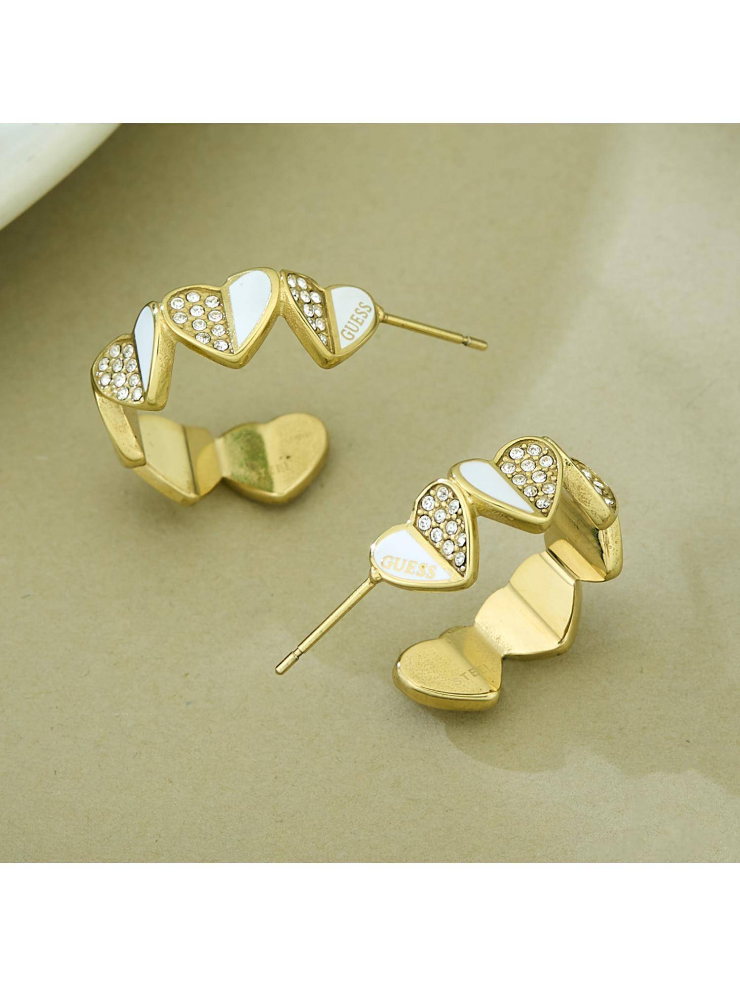 Guess Lovely Mini Hoop Earrings For Women, Stainless Steel, Anti-Tarnish, Gold-Plated