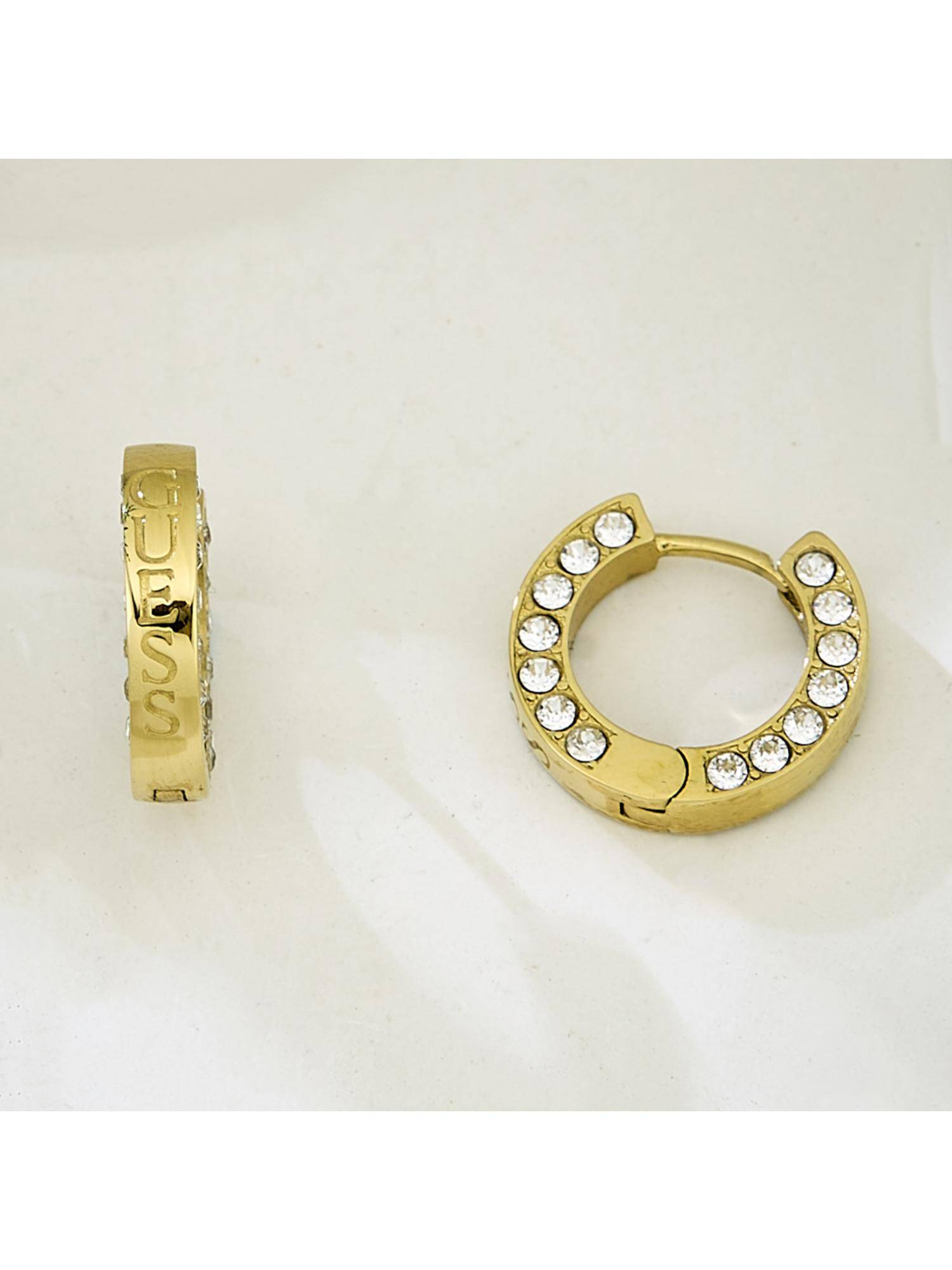 Guess Circle Lights Mini Hoop Earrings For Women, Stainless Steel, Anti-Tarnish, Gold-Plated
